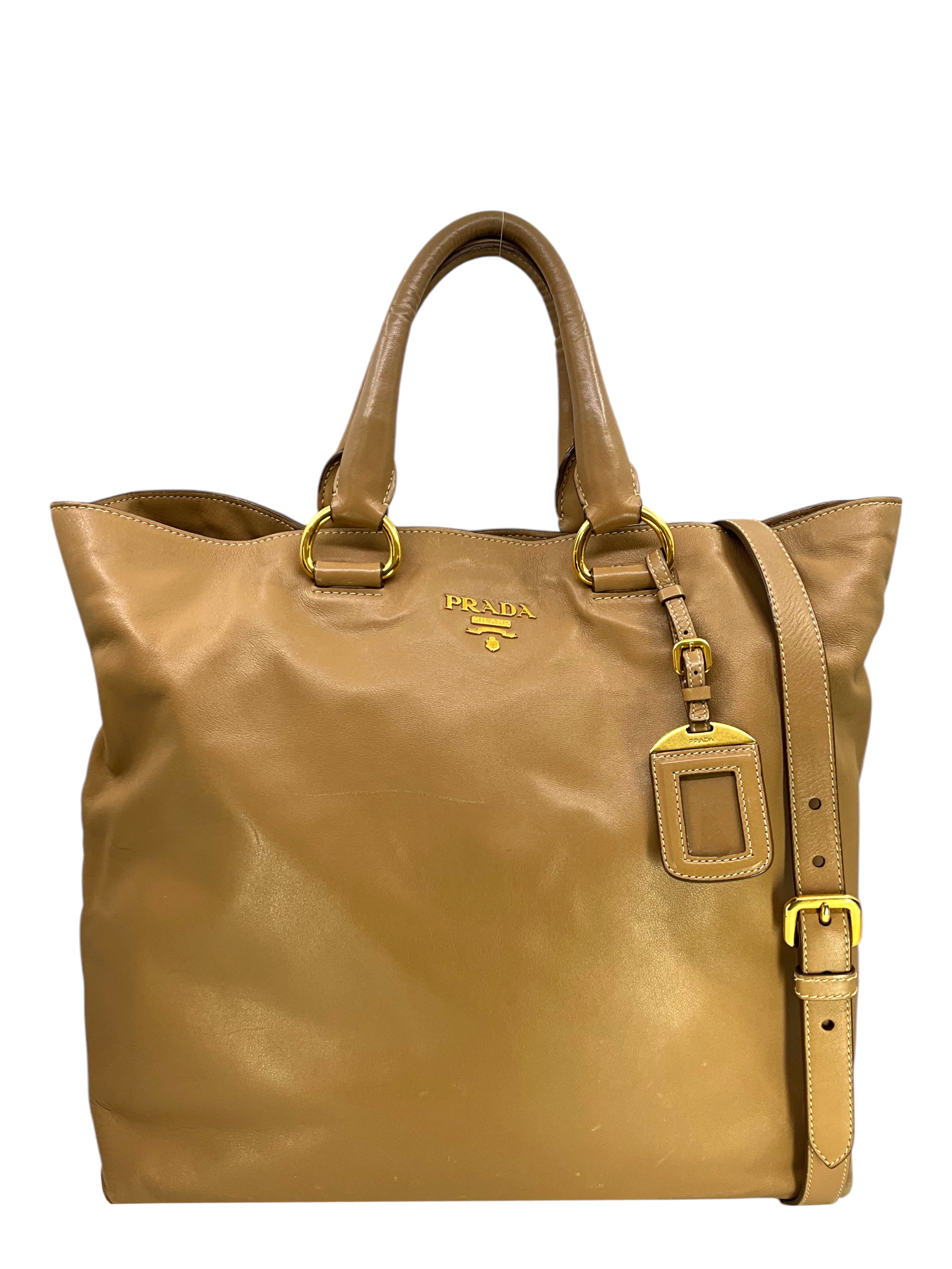 Prada Soft Calfskin Open Shopper Tote Bag - Luxury Leather Handbag for Women | Perfect for Work, Travel & Everyday Use