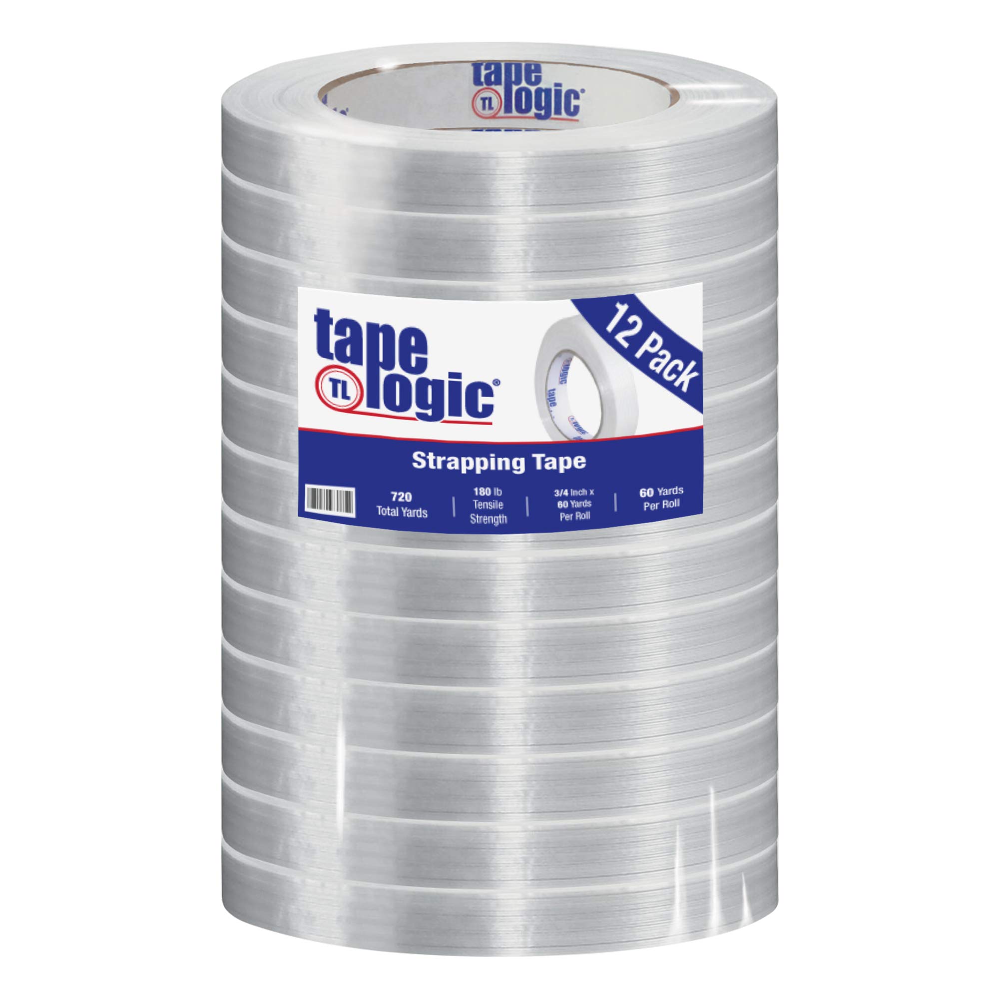 **Aviditi 3/4 Inch x 60 Yards Reinforced Glass Filament Strapping Tape - Clear Packing Tape for Shipping, Bundling & Securing Heavy Loads (12 Rolls) - Ideal for Moving, Storage & Industrial Use**