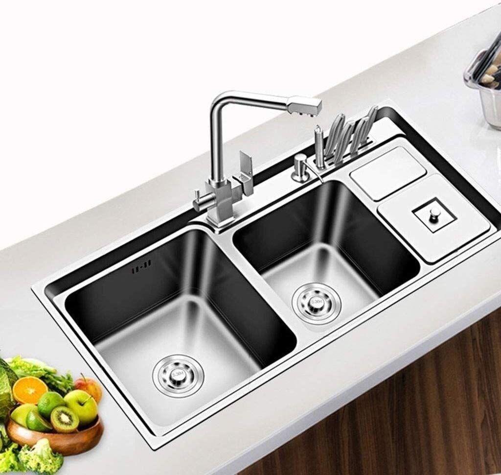 Stainless Steel Triple Bowl Kitchen Sink with Built-in Trash Can & Drainage System - Top Mount Design for Modern Homes (Perfect for Meal Prep, Dishwashing & Small Space Kitchens)