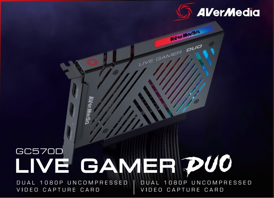 AVerMedia Live Gamer Duo GC570D 4Kp60 HDR-Passthrough PCI-E Capture Card - Ultra Low Latency for Xbox, PlayStation & PC Gaming - Perfect for Live Streaming & Esports Tournaments
