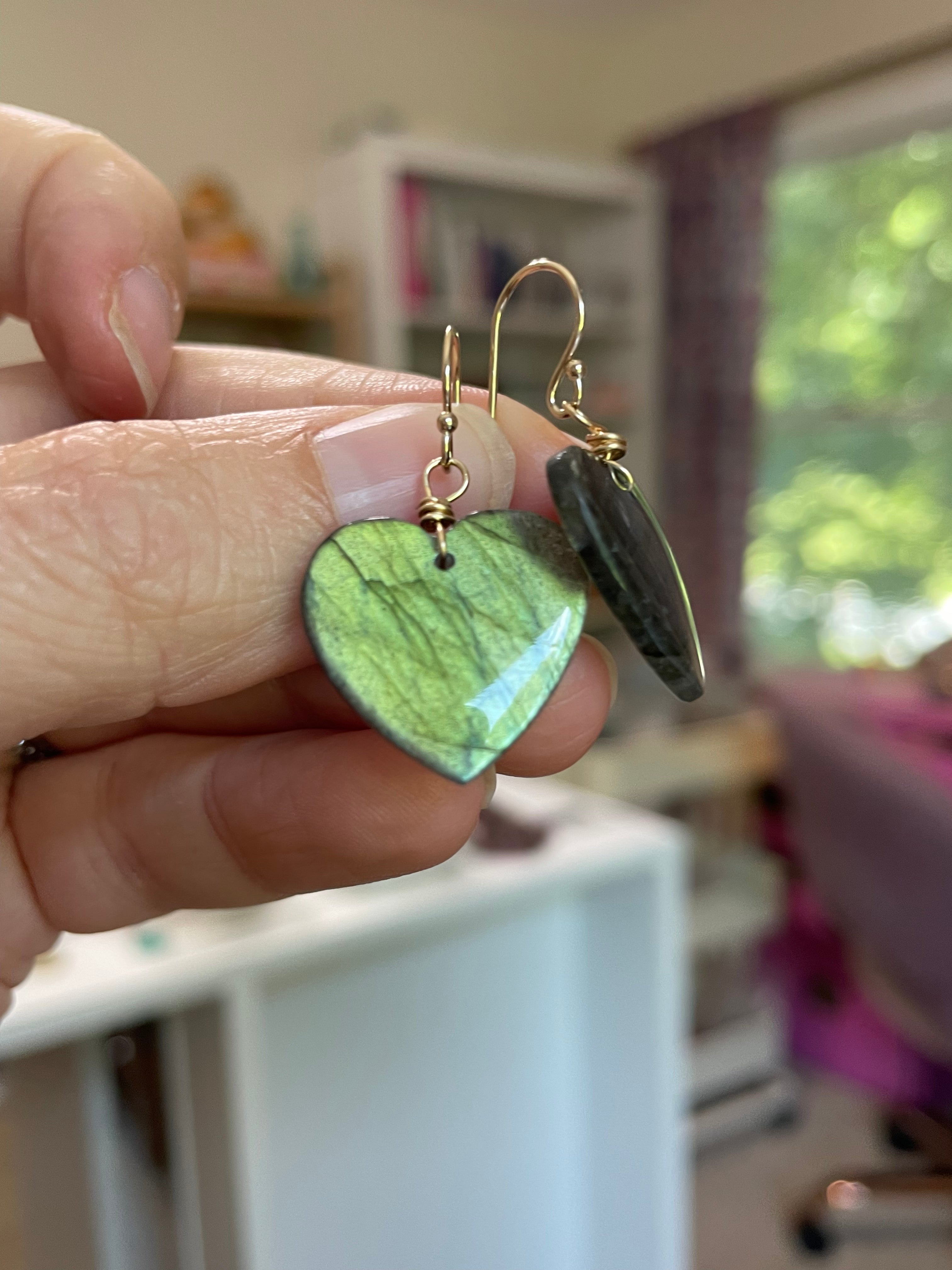 Gold Labradorite Heart Dangle Drop Crystal Earrings for Women - Elegant Gemstone Jewelry Gift for Birthday, Anniversary & Special Occasions