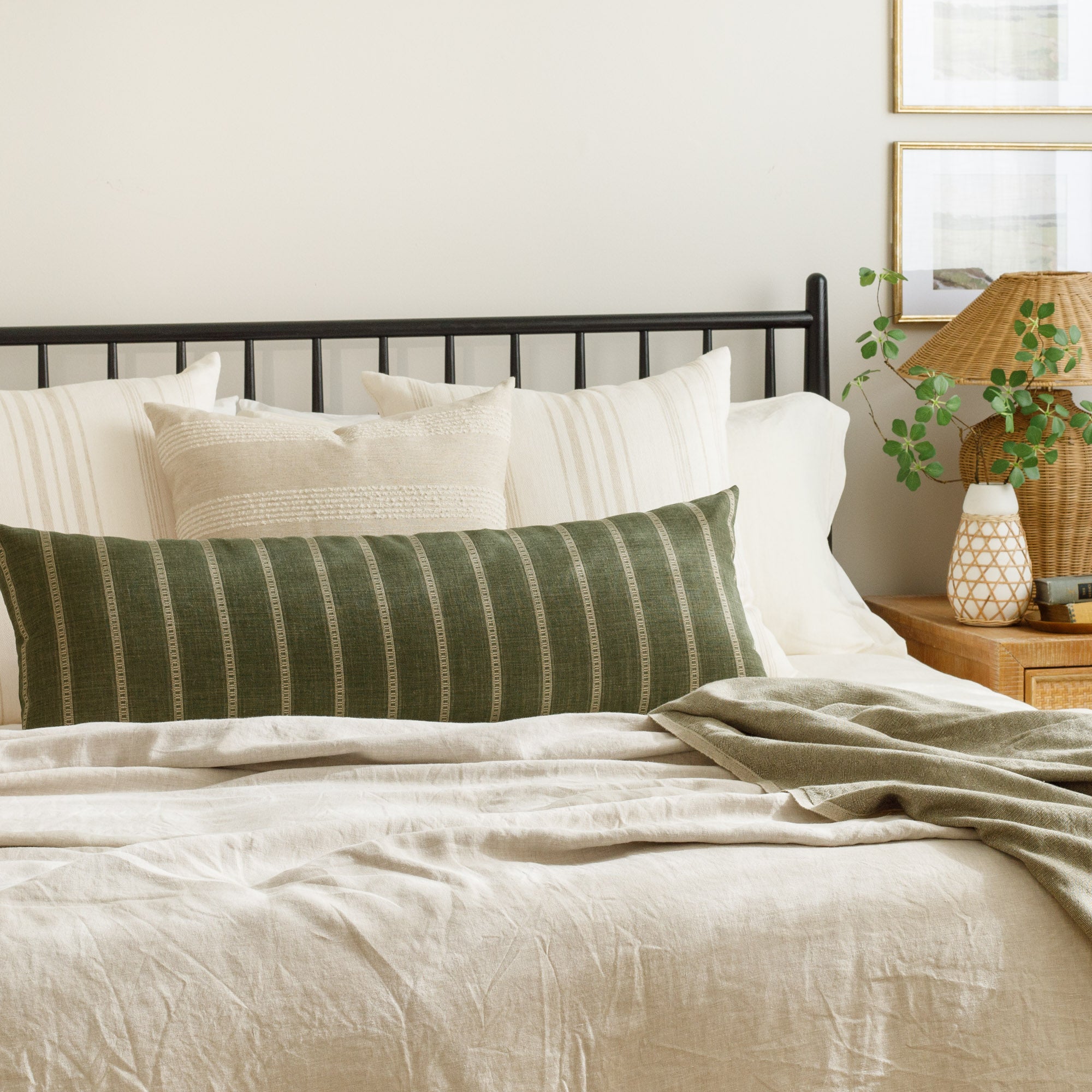 Brunswick Stripe 16x42 Bolster Pillow in Moss Green - Perfect for Sofa, Bed & Home Decor