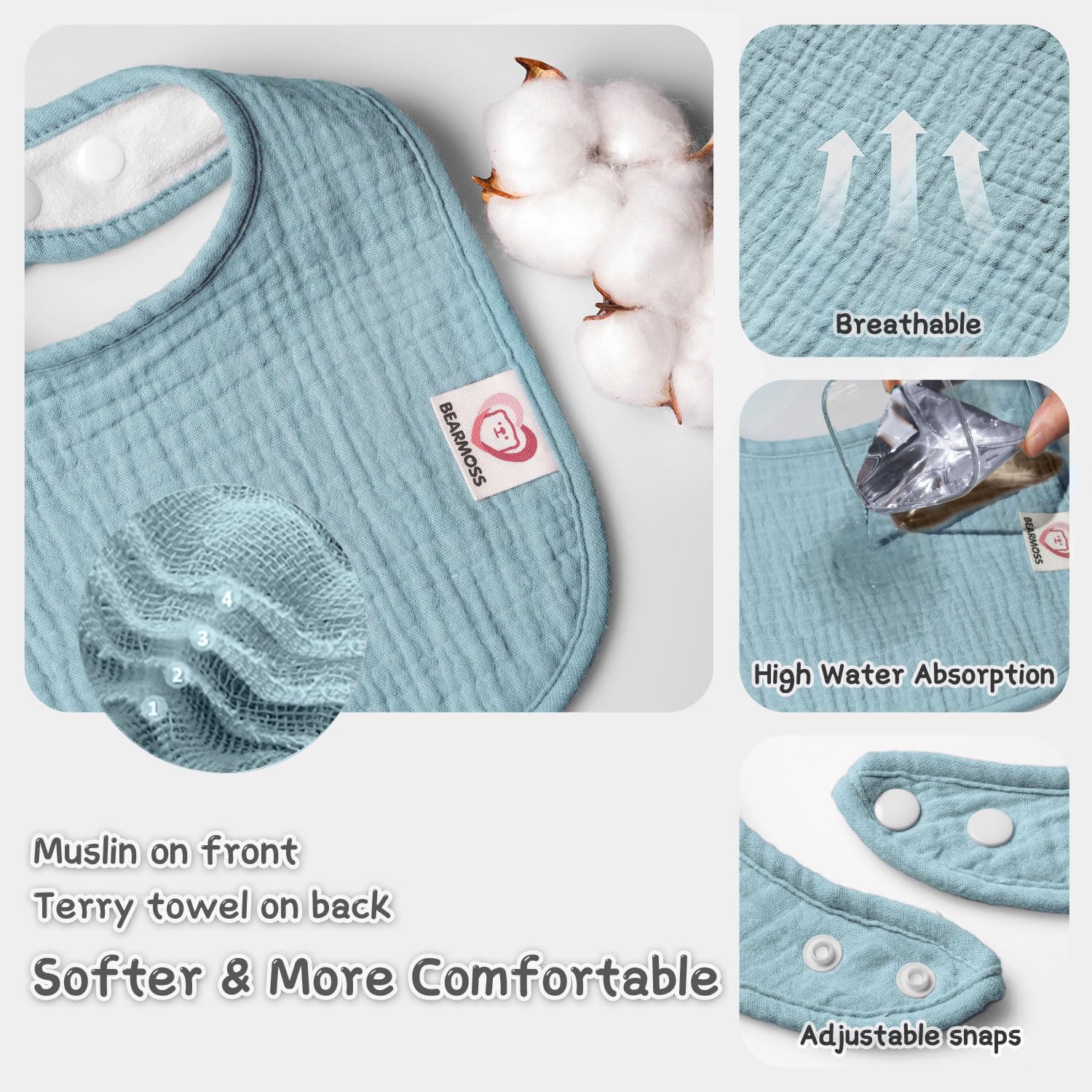 100% Cotton Muslin Baby Bandana Bibs - Soft & Absorbent Drool Bibs for Boys & Girls - Perfect for Teething, Feeding & Everyday Use