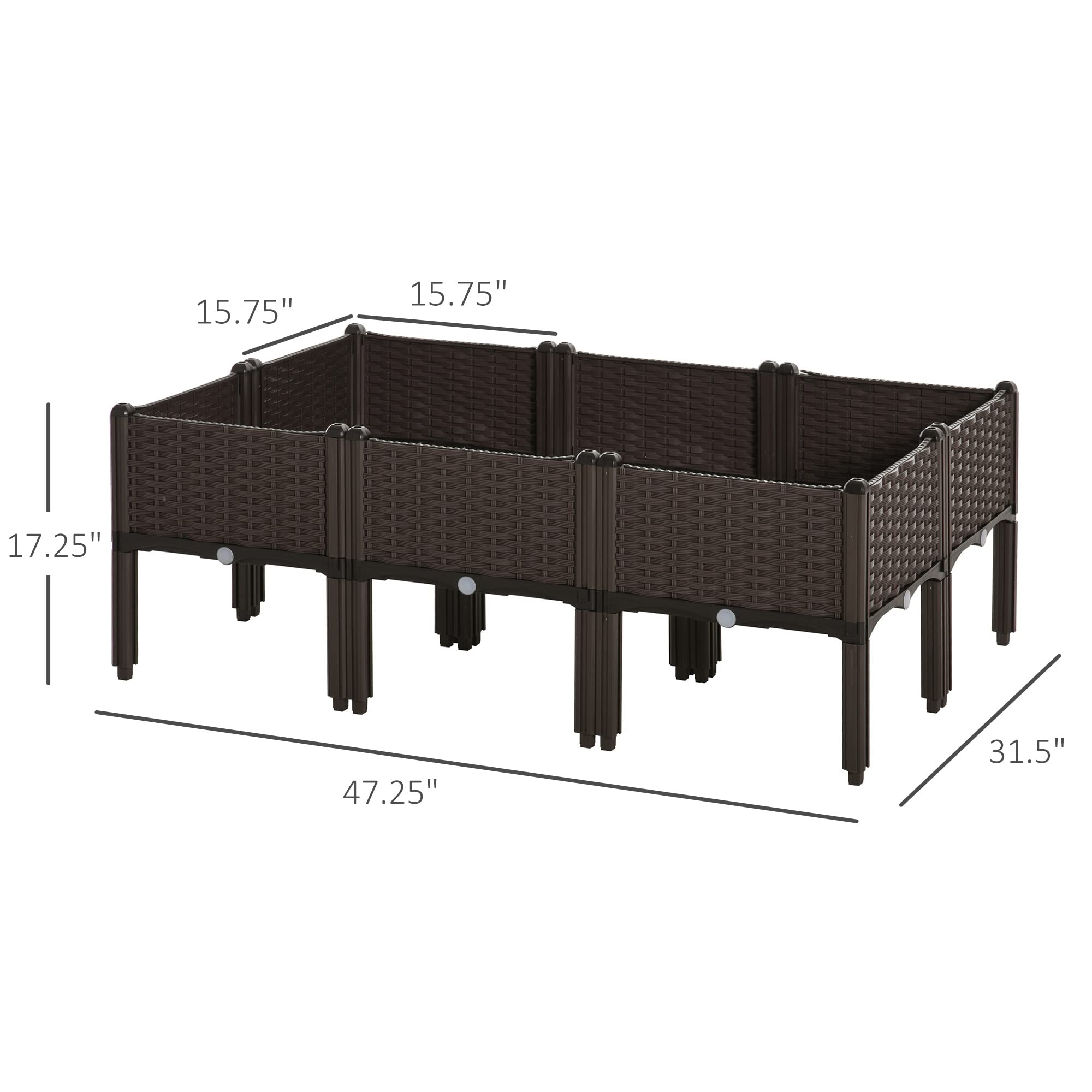 Outsunny 6-Piece Elevated Garden Bed with Legs - Self Watering Planter Box for Growing Flowers, Herbs & Vegetables - Brown Wooden Raised Bed - Perfect for Patio, Balcony & Small Space Gardening