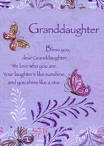 Bless You Butterflies Purple Religious Z-Fold Birthday Card - Elegant Greeting Card for Granddaughter's Special Day | Perfect for Christian Birthday Wishes & Granddaughter Gifts