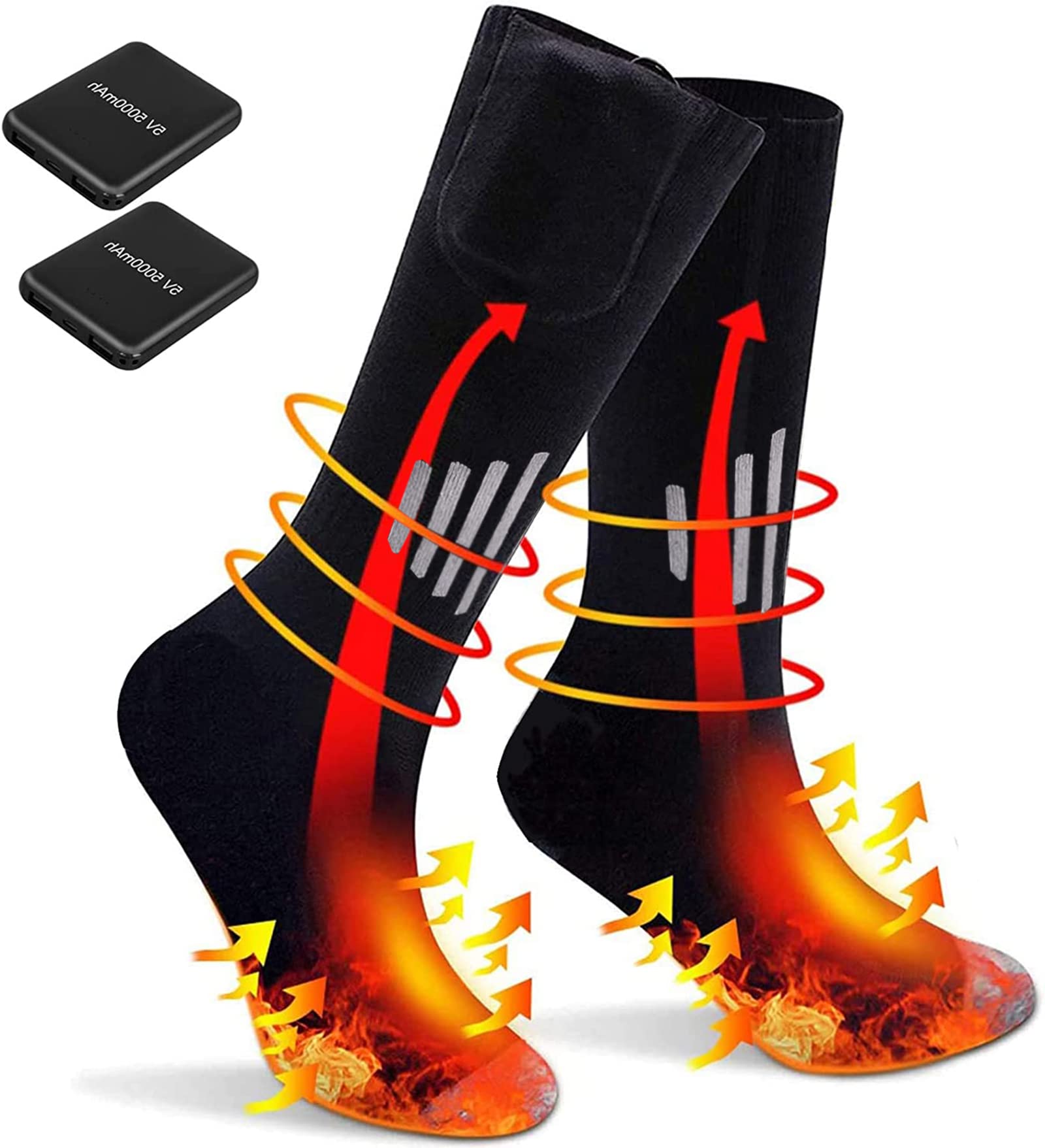 5000mAh Rechargeable Heated Socks for Men & Women - 3-Temperature Battery Powered Winter Warm Socks with Fast Heating Technology - Perfect for Skiing, Hiking, and Cold Weather Outdoor Activities