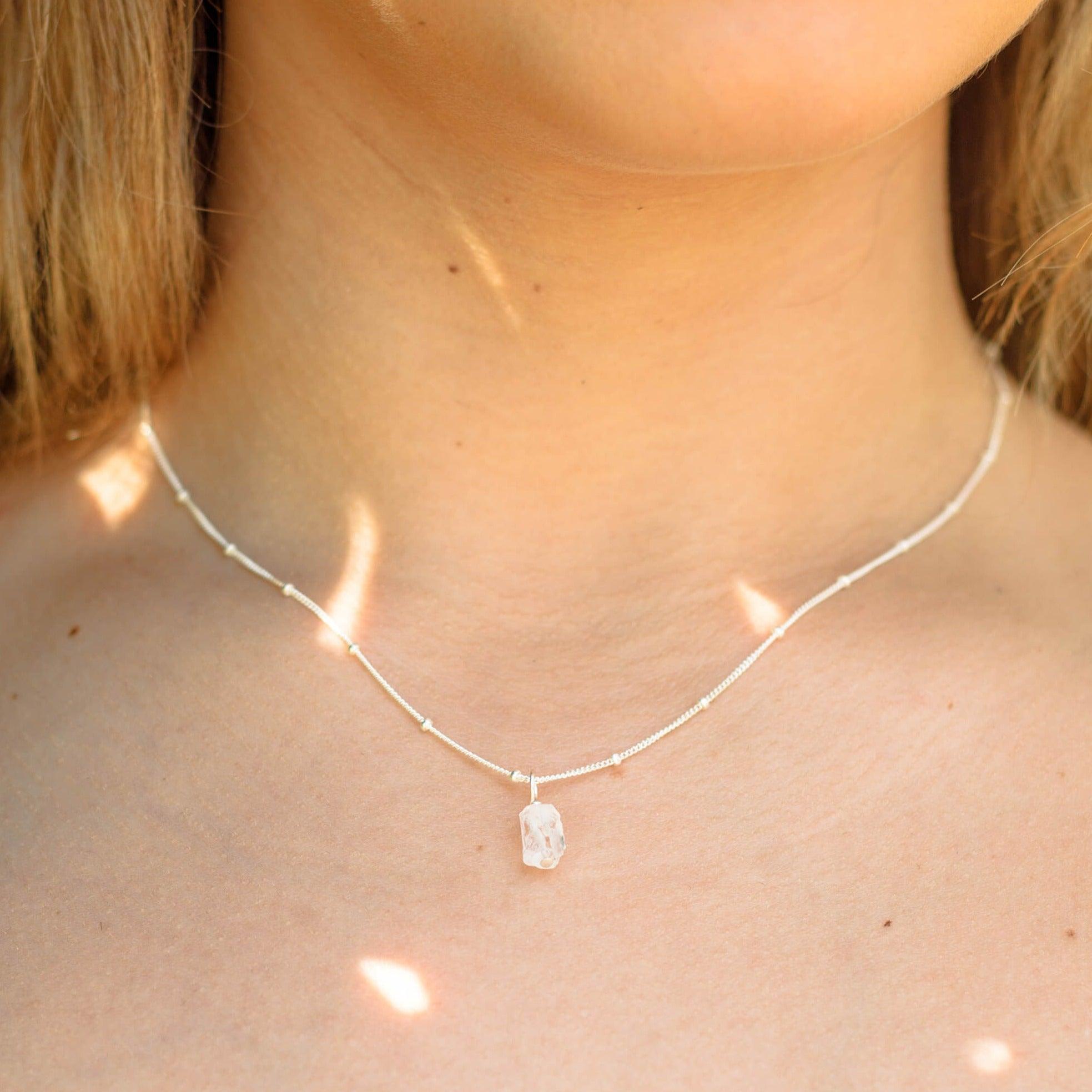 Natural Raw Crystal Quartz Pendant Necklace - Healing Stone Jewelry for Women, Men | Spiritual Protection, Energy Cleansing | Perfect for Meditation, Yoga & Everyday Wear