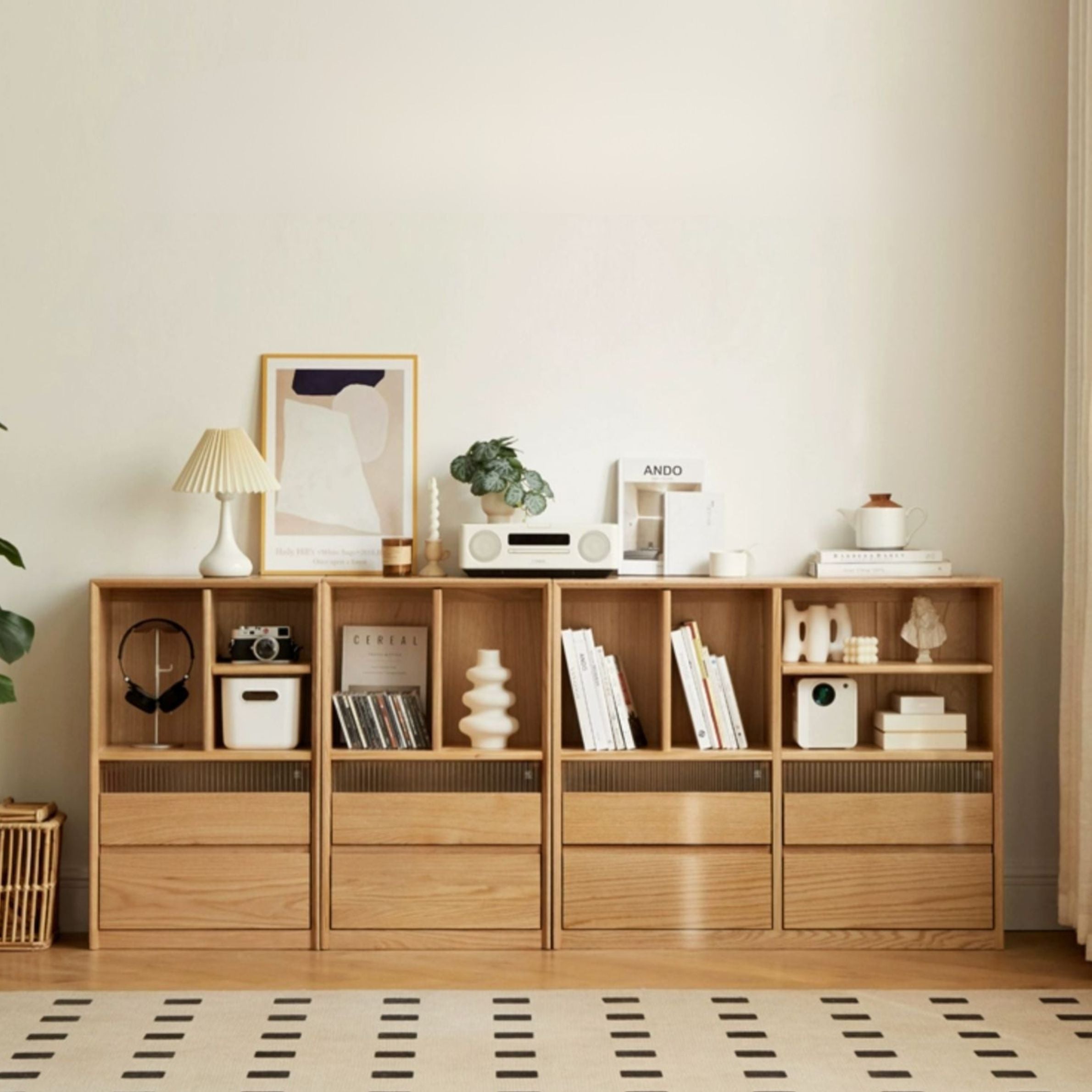 Modern Oak Solid Wood Bookcase - Stylish and Durable Bookshelf for Home Office, Living Room, or Library Storage