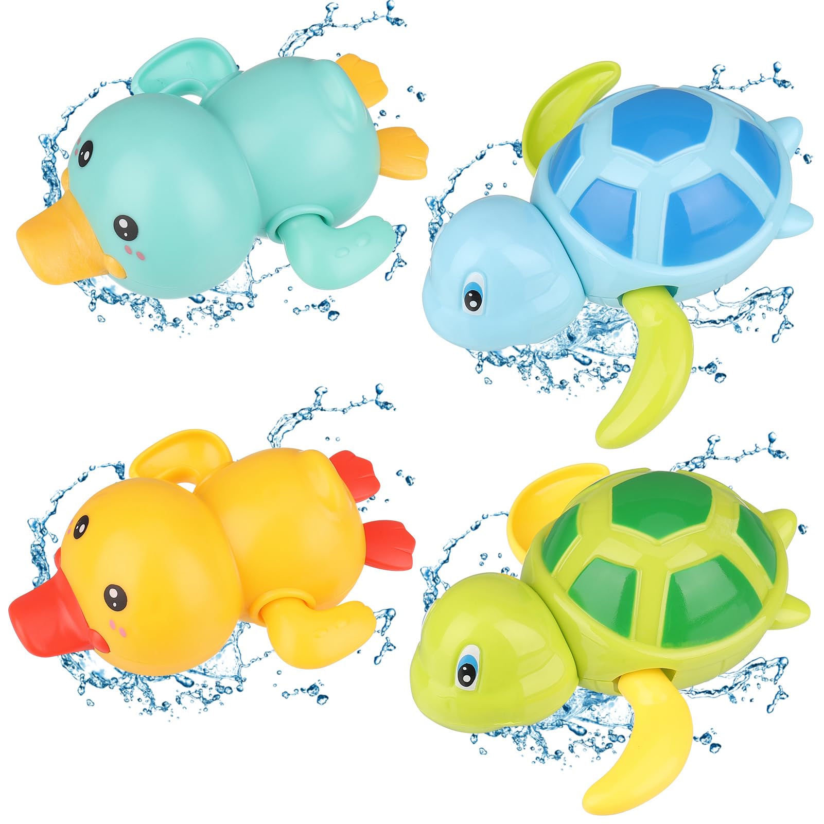 4-Piece Wind-Up Baby Bath Toys Set - Floating Ducks & Turtles for Toddlers | Fun Bathtub, Pool & Swimming Water Toys for Boys & Girls | Perfect Bath-Time Gift for Infants & Kids