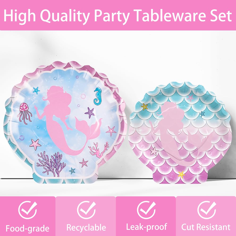 120-Piece Mermaid Party Supplies Set - Ocean Themed Birthday Plates, Napkins, Cups & Tableware for Girls | Baby Shower & Mermaid Birthday Party Decor | Serves 24 Guests | Perfect for Underwater-Themed Celebrations, Pool Parties & Kids' Events