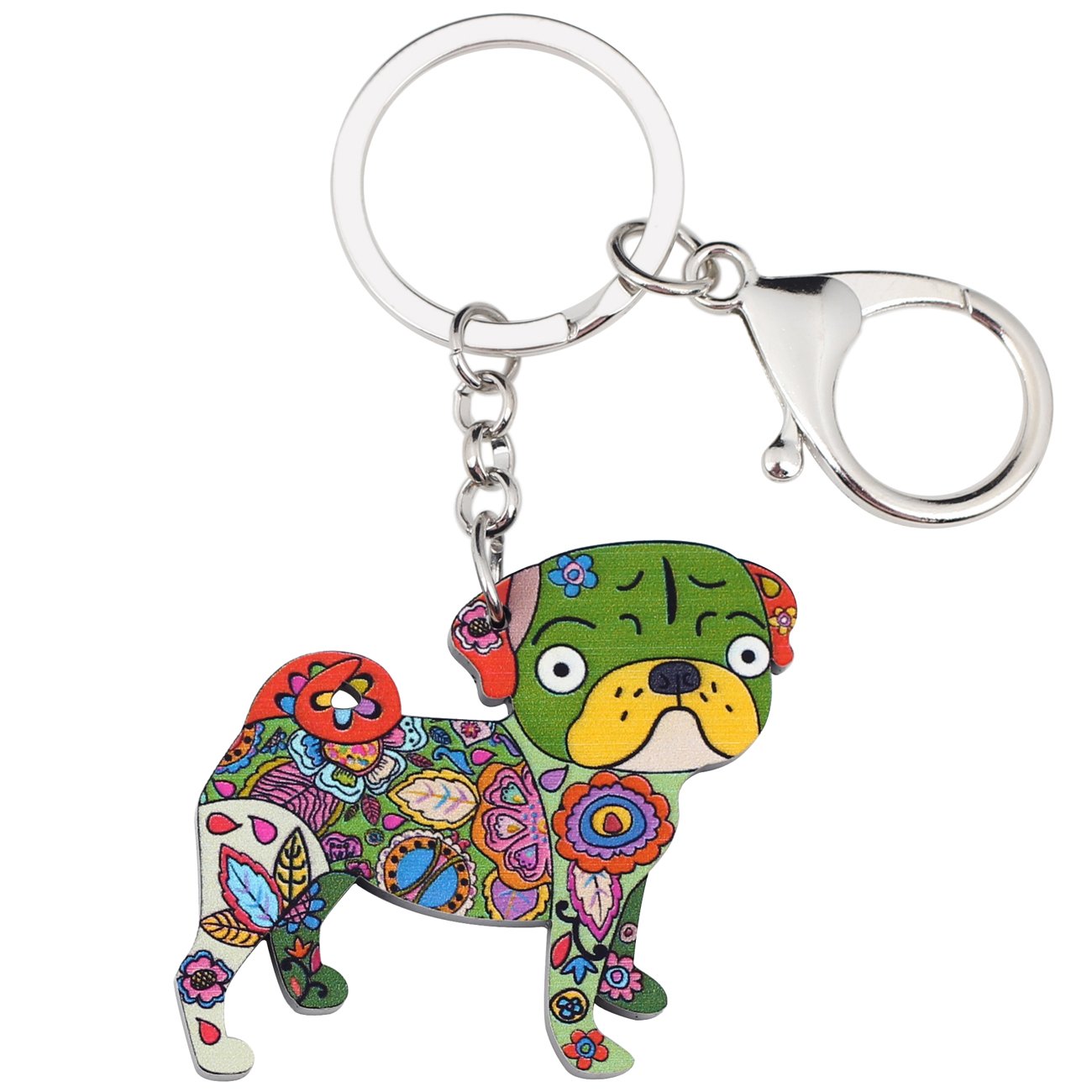 Cute Acrylic Cartoon Pug Dog Keychain - Durable Key Ring for Women, Teens & Kids - Perfect Gift for Car, Purse & Handbag Accessories - Fun Jewelry Charm for Everyday Use & Gifts