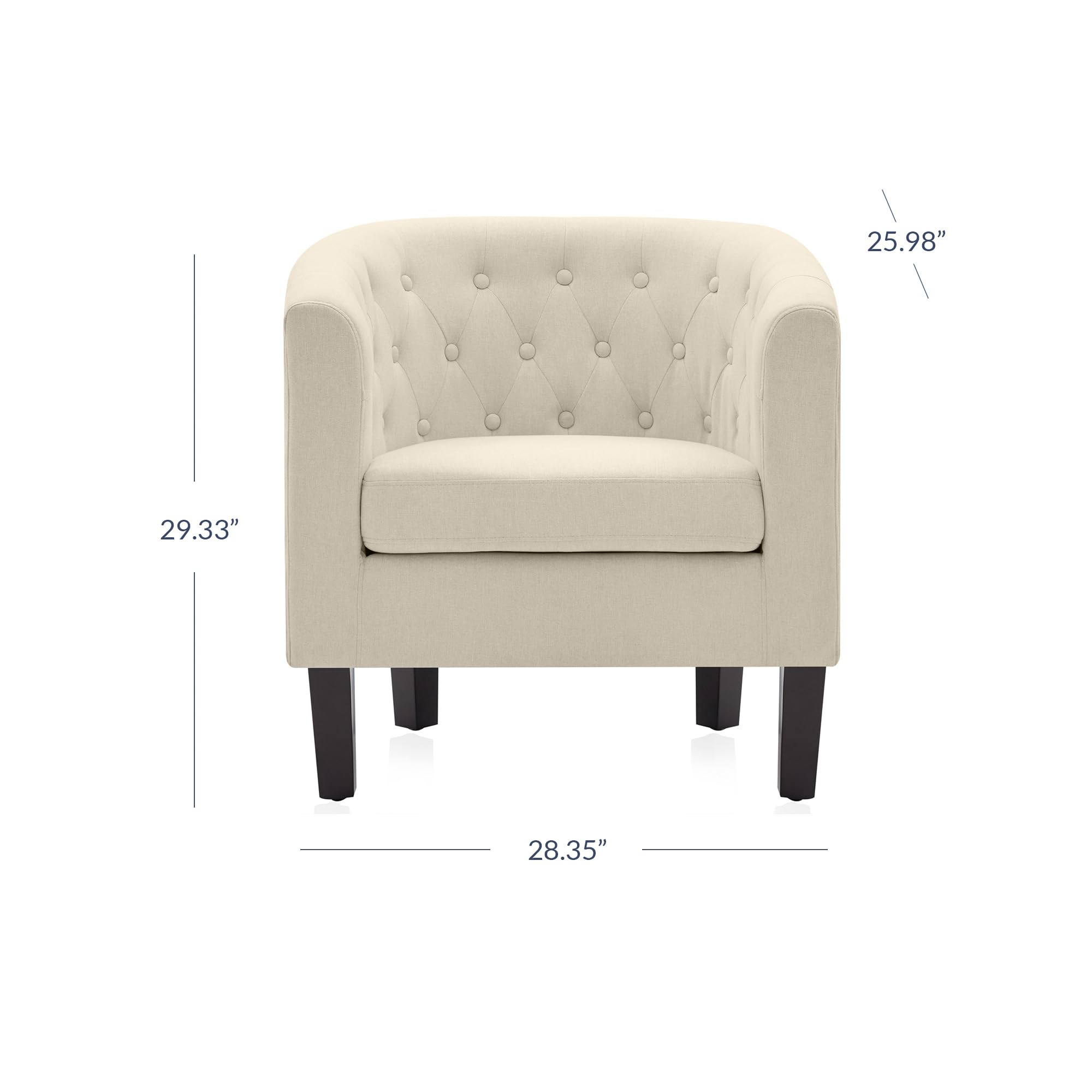 BELLEZE White Accent Chairs for Living Room & Bedroom - Elegant Upholstered Tufted Barrel Armchair with Sturdy Legs & Linen Fabric, Modern Club Chair for Home Office, Lounge & Guest Room (Berlinda, White)