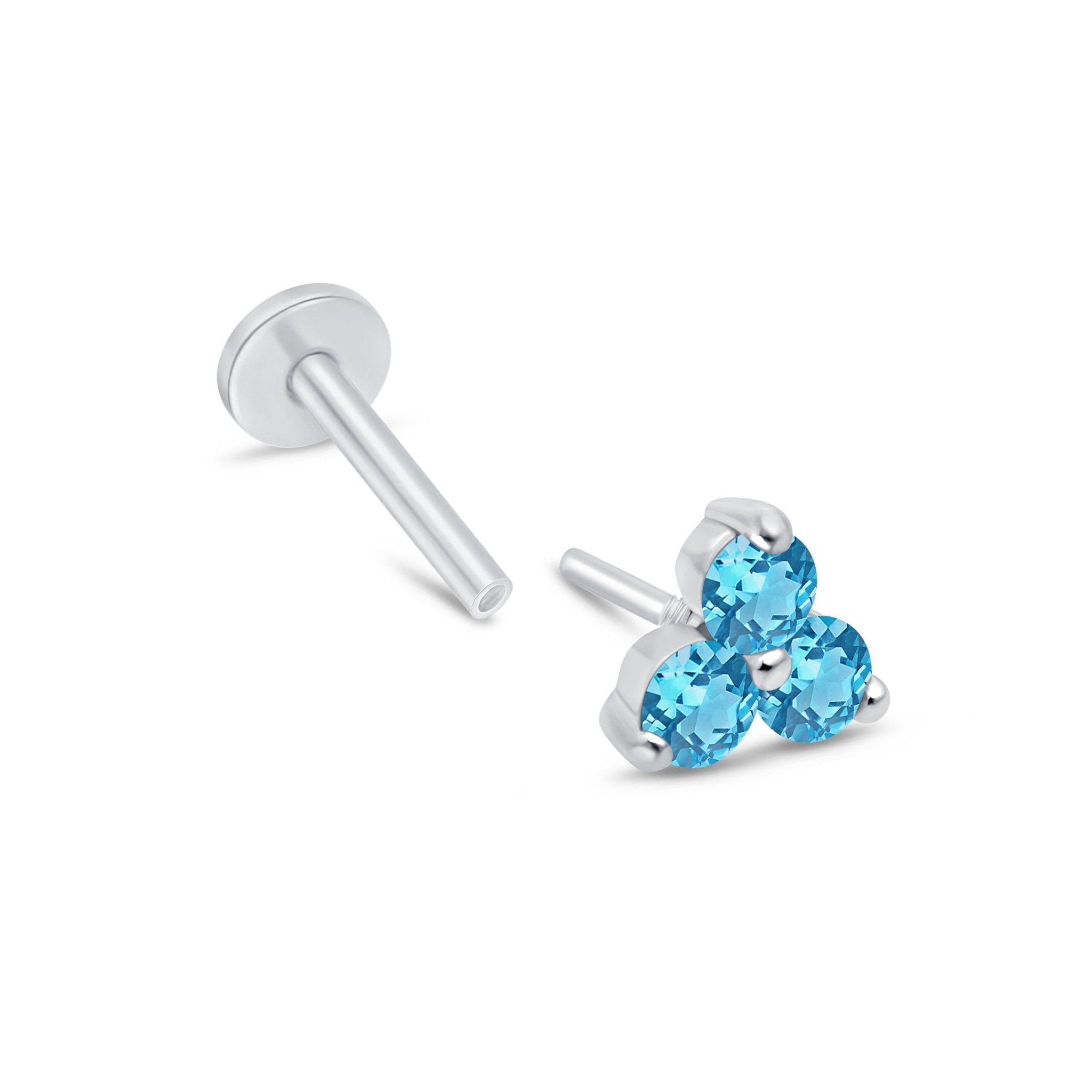 14K White Gold Aquamarine Trinity Cluster Stud Earrings for Women – Elegant Jewelry for Weddings, Parties & Special Occasions