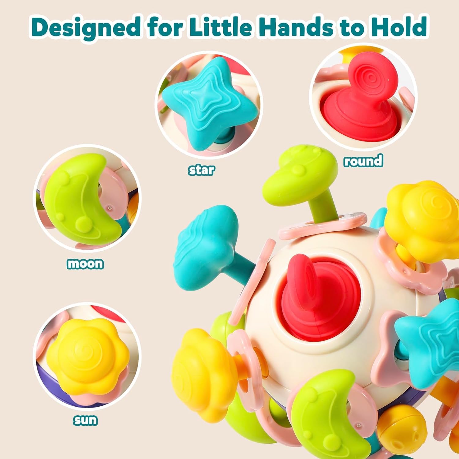 BLiSS HUES Silicone Space Teether Ball Toy for Babies 6+ Months - Safe Chewing, Sensory & Montessori Learning Developmental Toy - Perfect for Teething Relief, Early Education & Playtime