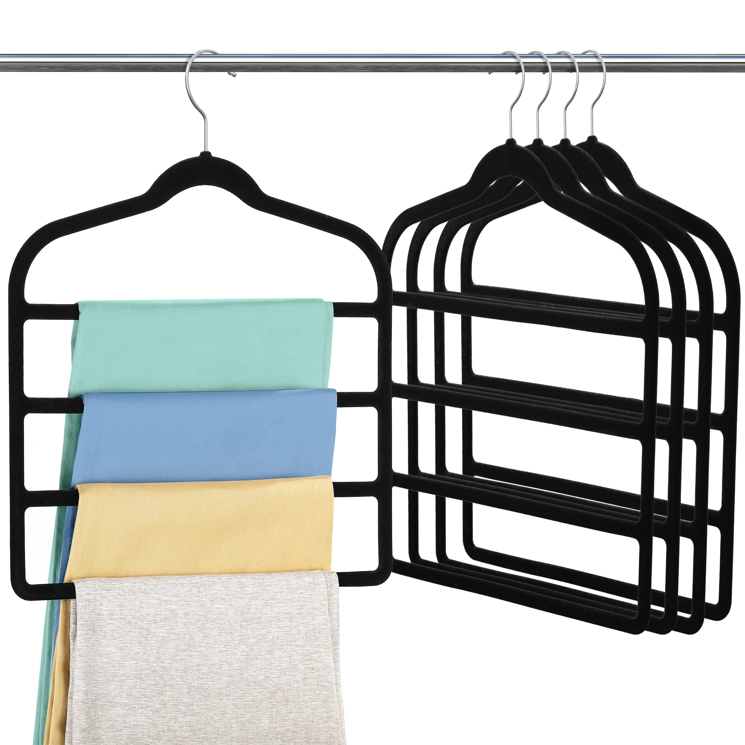 Velvet Non-Slip Pants Hangers - Space Saving Closet Organizer for Jeans, Shorts, Trousers, Scarf & Tie - 5 Pack Black Velvet Hangers for Wardrobe Storage & Organization - Perfect for Small Closets, Travel & Home Use