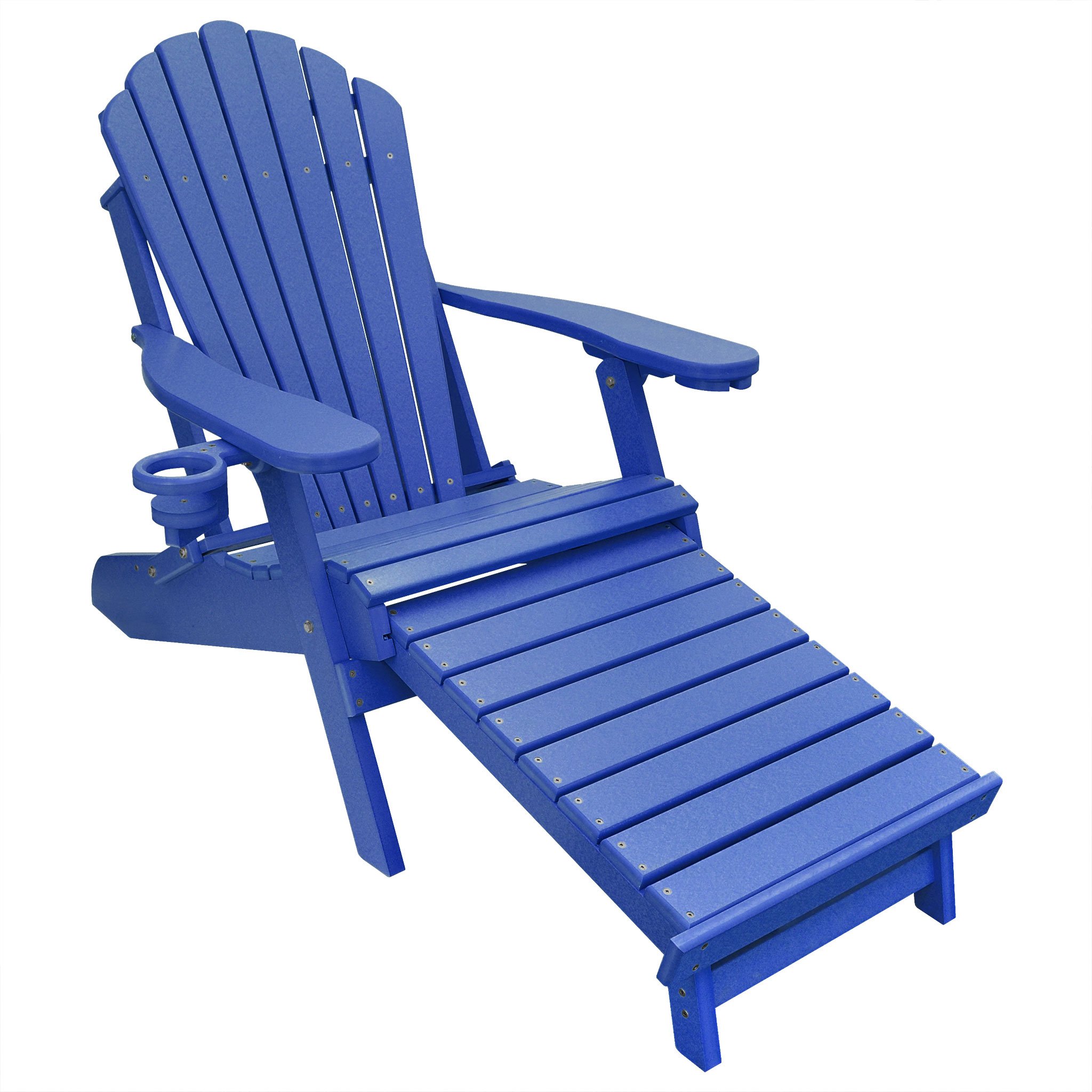 Premium Oversized Poly Lumber Folding Adirondack Chair with Built-in Footrest - Royal Blue | Durable Outdoor Patio Furniture for Beach, Poolside & Backyard Relaxation