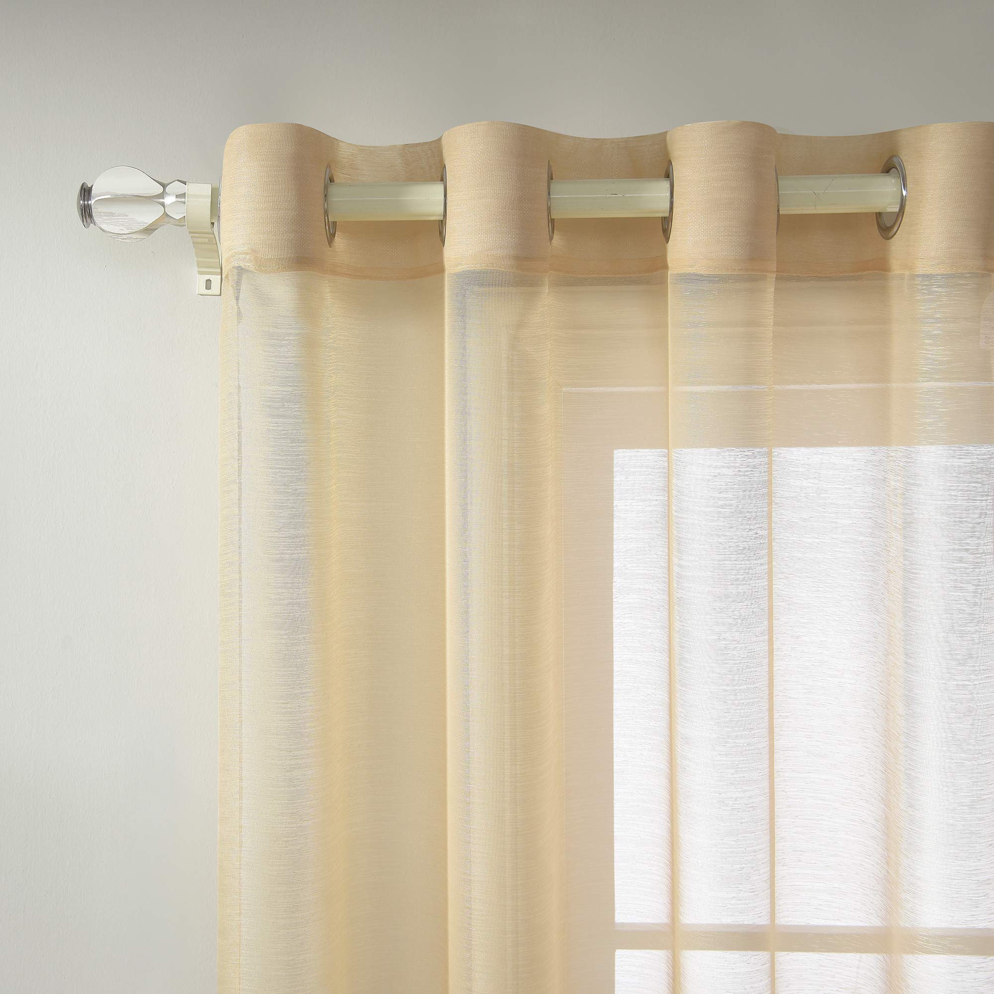 RAIN CITY Beige Sheer Curtains 95 Inch Length - Set of 2 Panels, Translucent Voile Drapes with Elegant Grommet Top for Living Room & Dining Room Windows (52x95 Inches) - Light Filtering, Textured Sheer Curtains for Privacy & Soft Natural Light