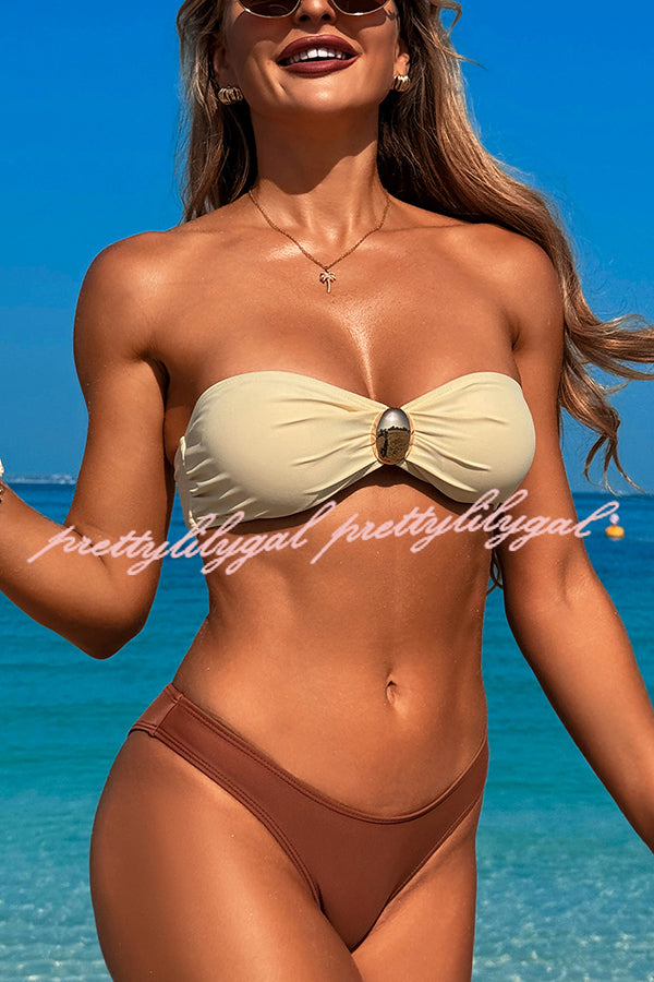 Solid Color Metal Button Stretch Two-Piece Bikini Swimsuit for Women - Beach, Pool, Vacation & Summer Fashion