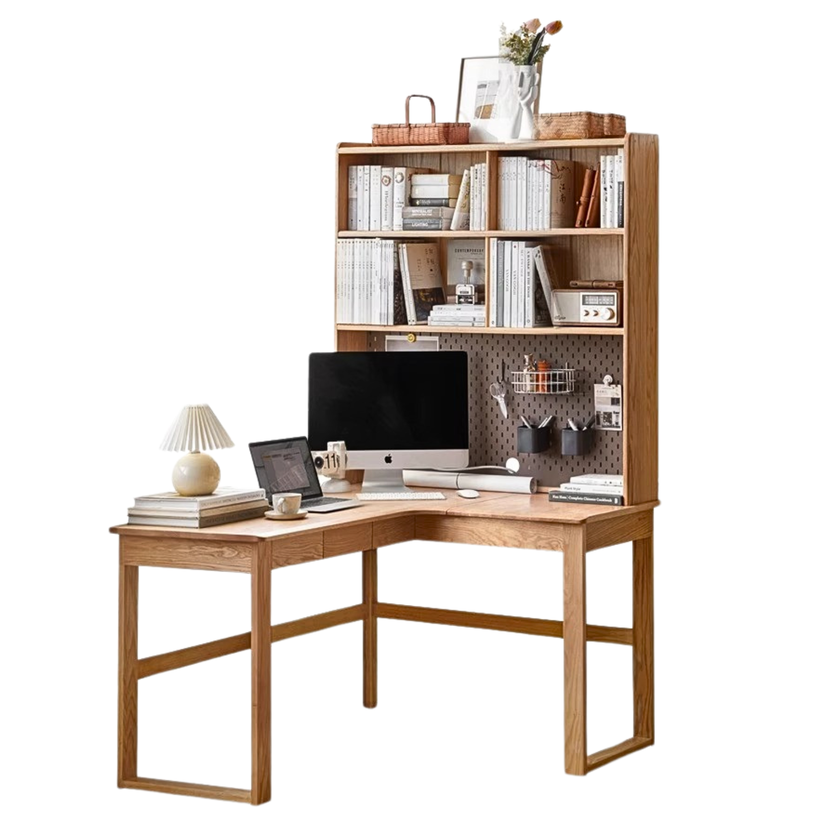 55.1x47.2x74.4 inch / 140x120x189сm / Natural Wood Color / right corner desk + shelf