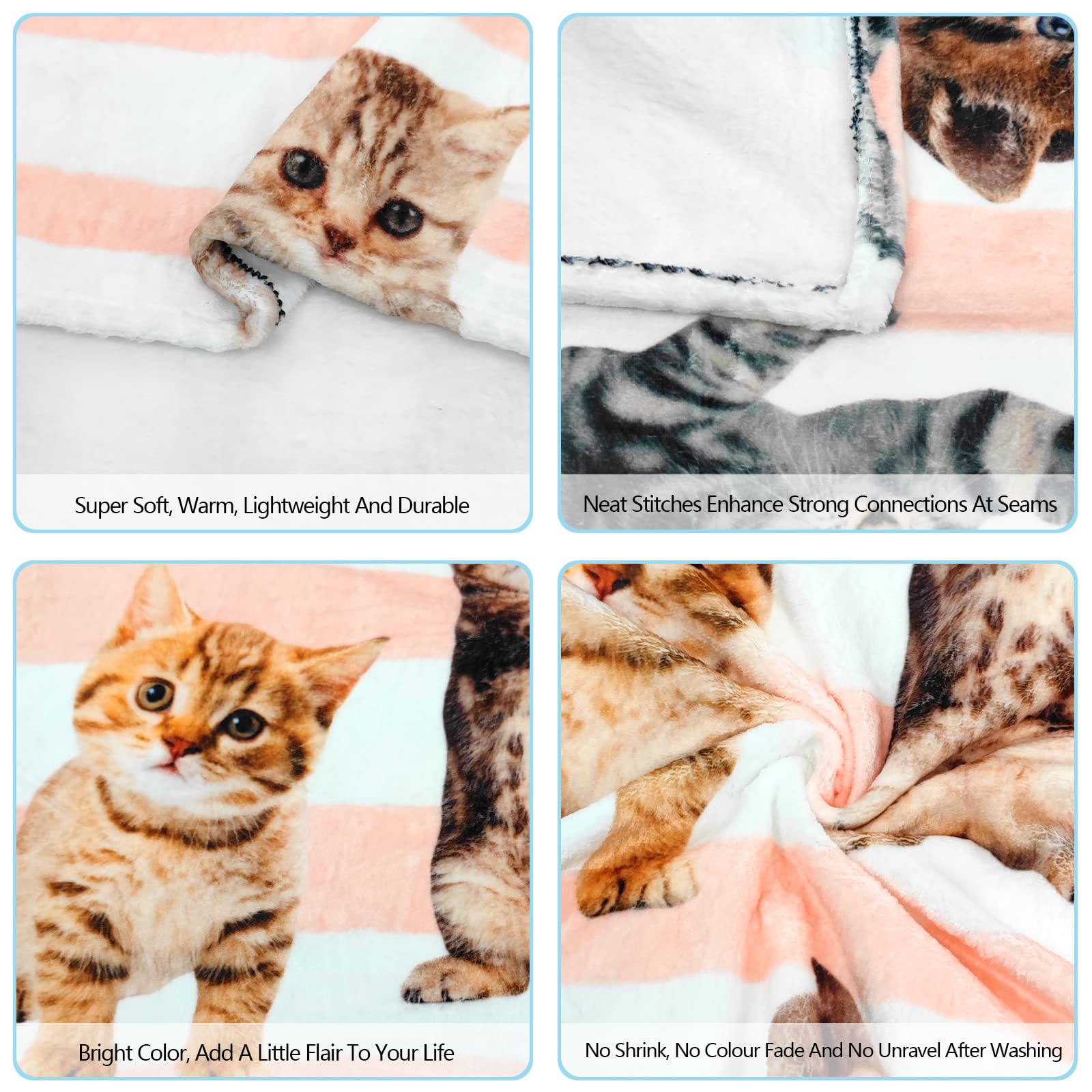 Ultra-Soft 350 GSM Fleece Throw Blanket for Adults & Kids - Cozy Microfiber Fuzzy Blanket for Couch, Sofa & Bed - Cute Cat Design 50