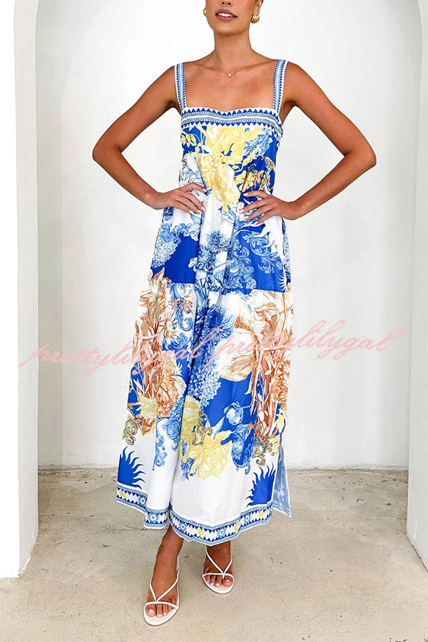 Stylish Printed Square Neck Backless Pocket Maxi Dress for Women - Perfect for Beach Vacations, Summer Parties & Boho Fashion