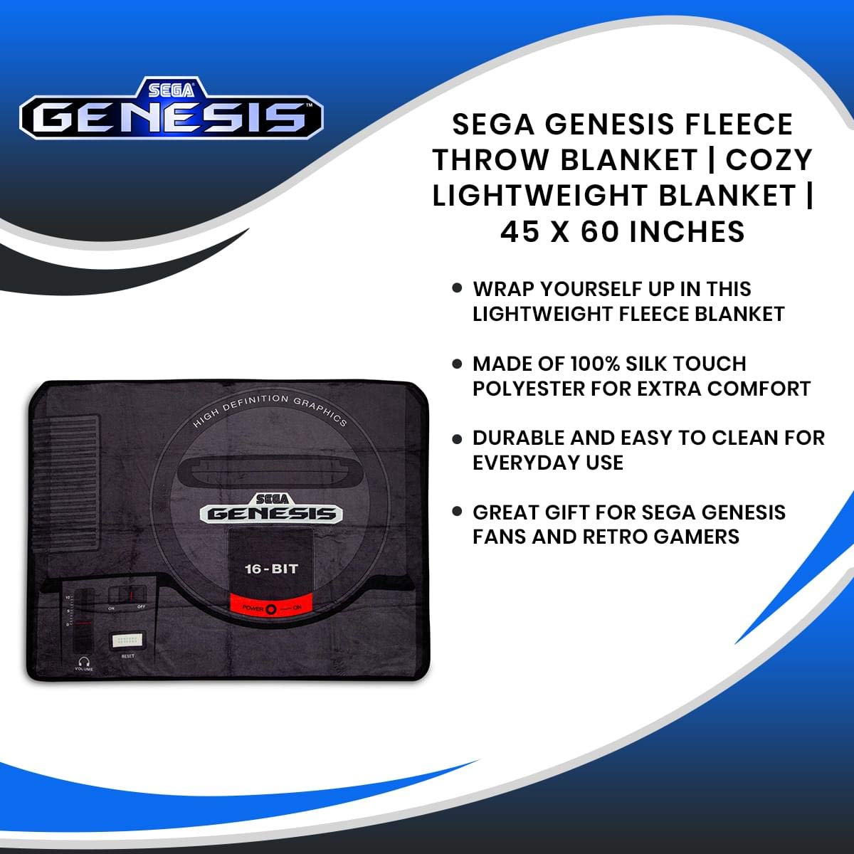 Sega Genesis Fleece Throw Blanket - Super Soft & Lightweight 45x60 Inches - Perfect for Gaming, Movie Nights & Cozy Home Decor