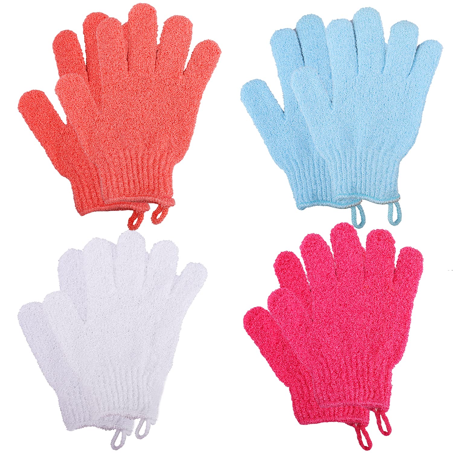 4 Pairs Exfoliating Gloves for Body - Double Sided Bath & Shower Gloves, Spa Massage Scrub Mittens (4 Colors) - Perfect for Dry Brushing, Dead Skin Removal & Smooth Skin Care
