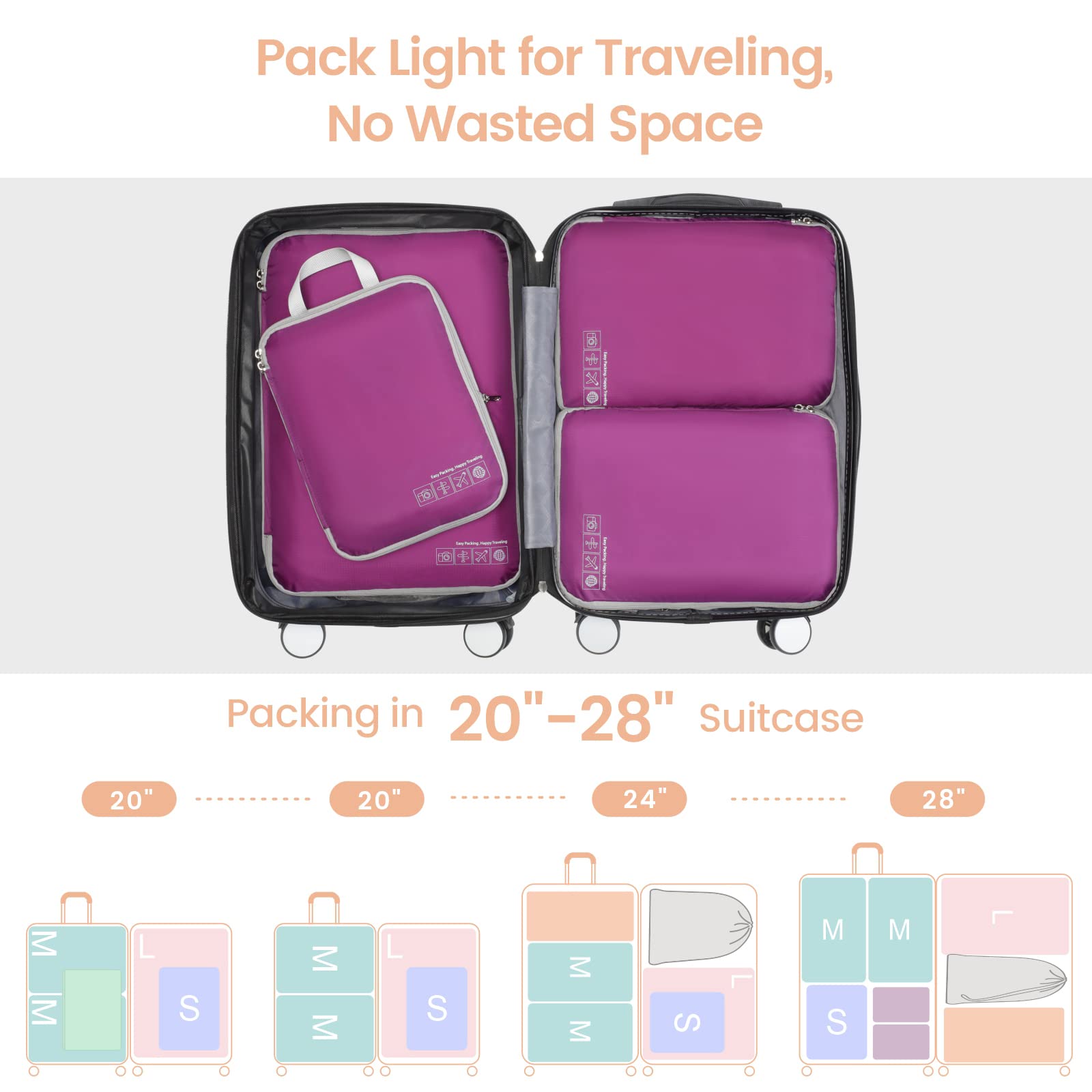 Cambond Compression Packing Cubes for Travel - 6-Piece Luggage Organizer Set with Waterproof Fabric | Perfect for Carry-On Suitcases, Business Trips & Vacation Packing | Space-Saving Travel Essentials for Women & Men