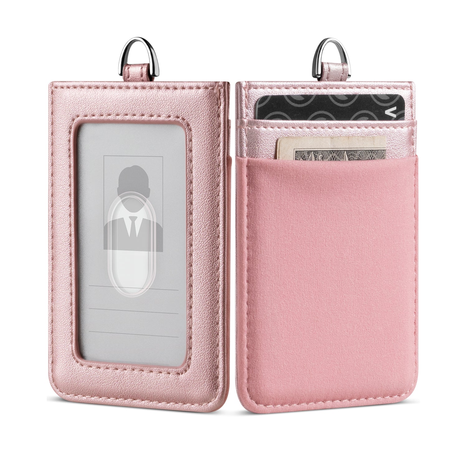 VBH100 ID Vertical Leather Badge Holder with Lanyard & Money Pocket - Secure Badge Holder for Work, Events & Security Access (Black)