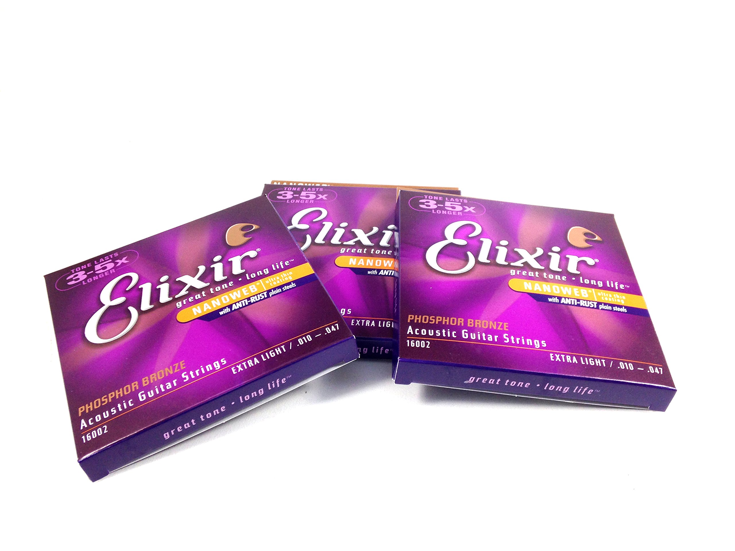 Elixir Guitar Strings 3-Pack - Phosphor Bronze Nanoweb Coating, Extra Light (.010-.047) | Acoustic Guitar Strings for Beginners & Professionals - Perfect for Studio Recording & Live Performances