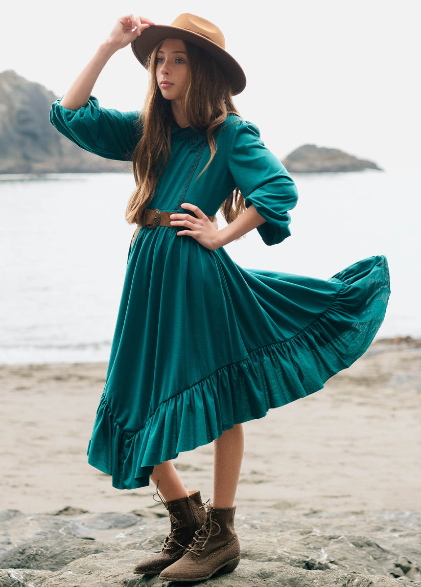 Tatum Teal Dress for Women - Elegant Flowy Midi Dress for Casual Wear, Office, and Special Occasions