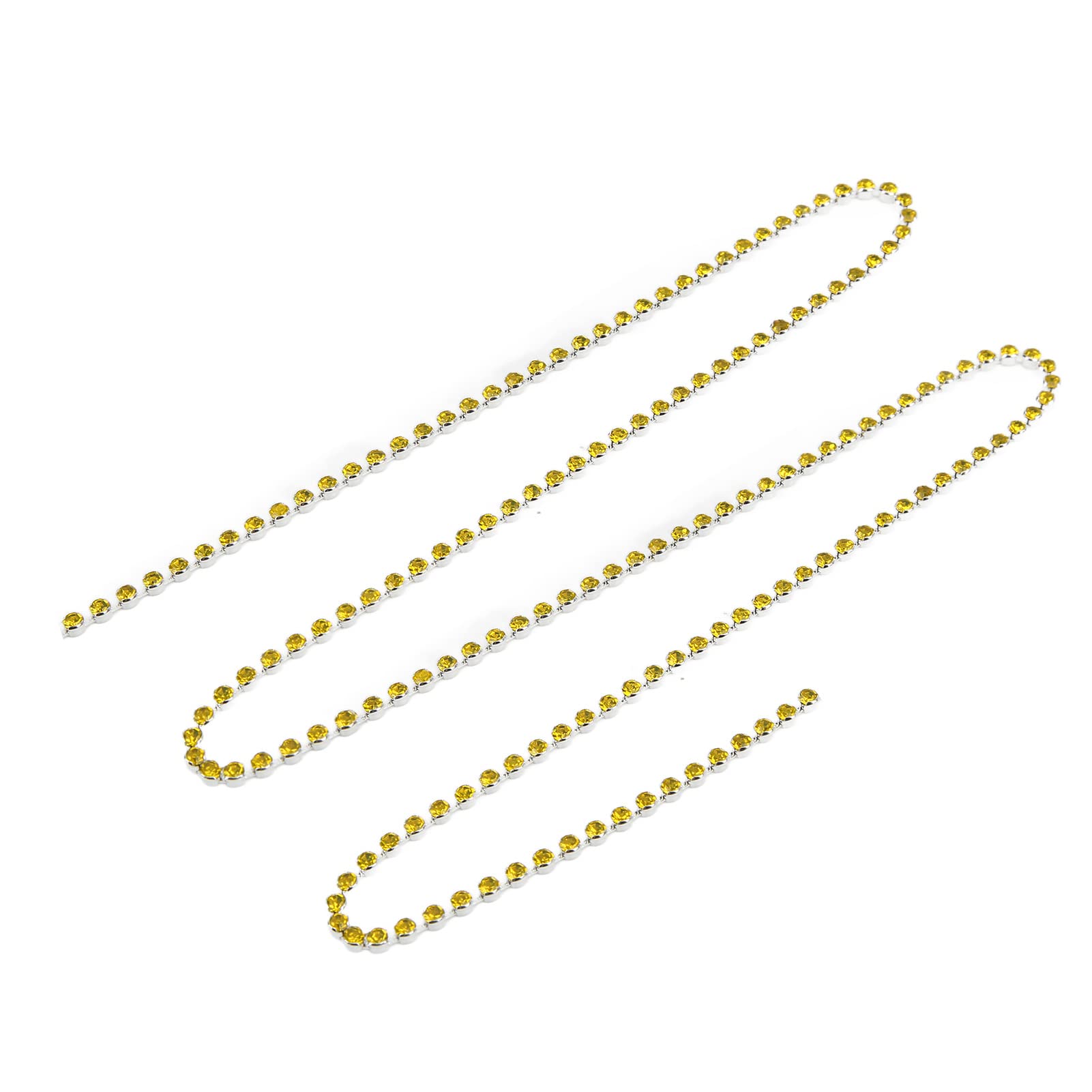 DIY Rhinestone Chain with Smooth Edges - Lemon Yellow & Silver Bottom for Gift Box Decoration | Perfect for Jewelry Making, Scrapbooking, and Party Decorations