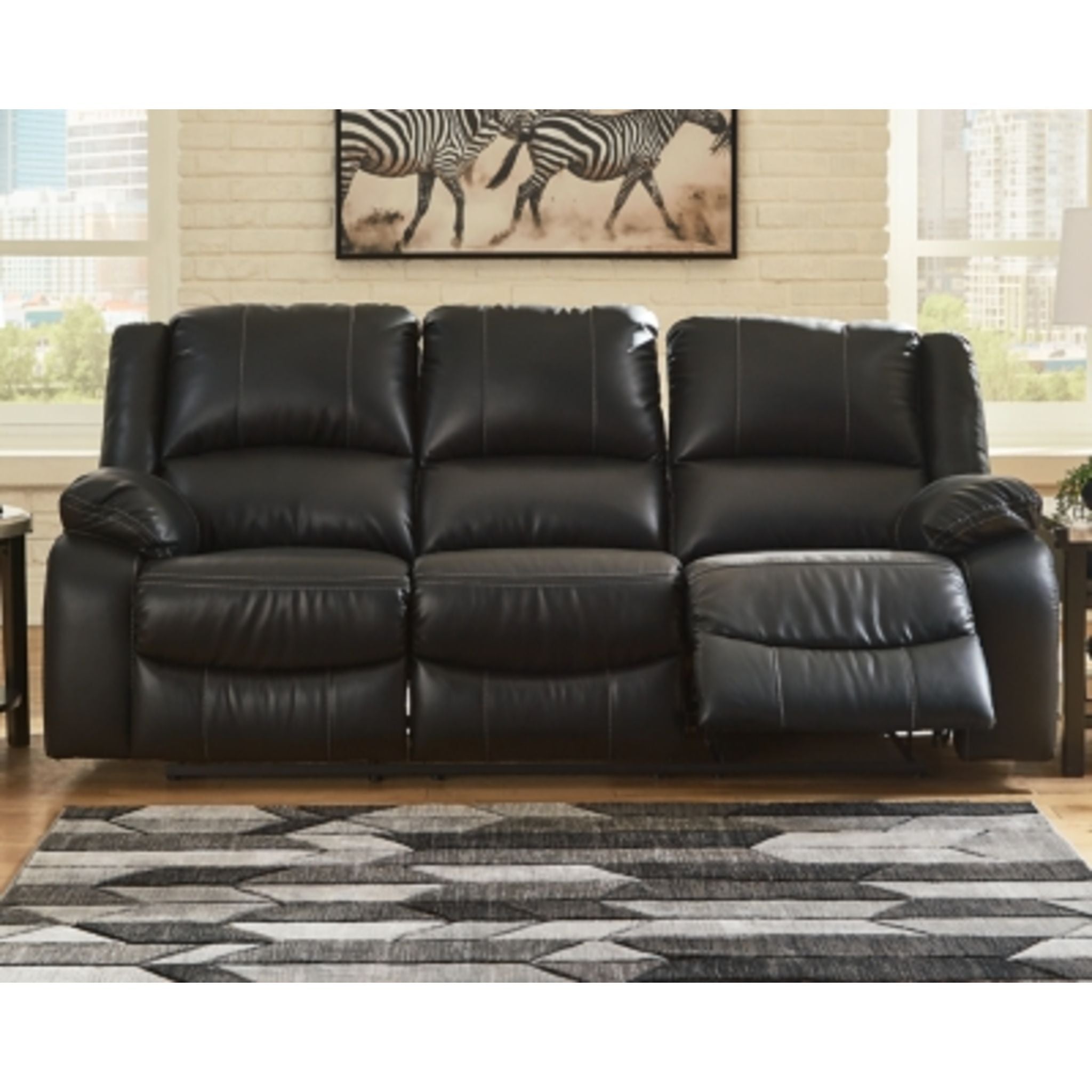 Calderwell Reclining Sofa - Black Leather Recliner Couch for Living Room | Comfortable Modern Sectional Sofa with Adjustable Backrest | Perfect for Home Theater, Lounge & Family Room Relaxation