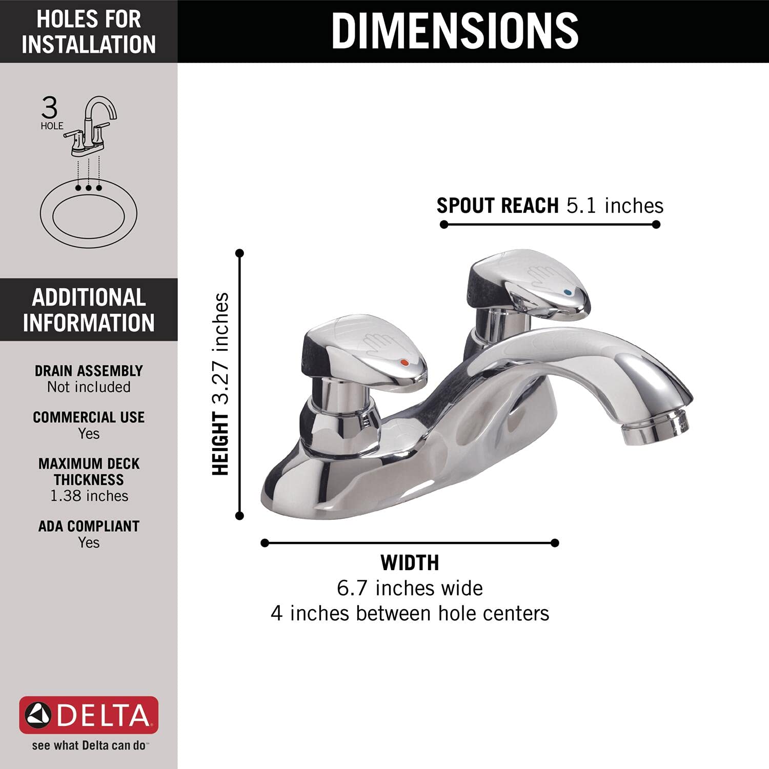 Delta 2-Handle Commercial Bathroom Faucet Chrome 86T1153 for Public Restrooms