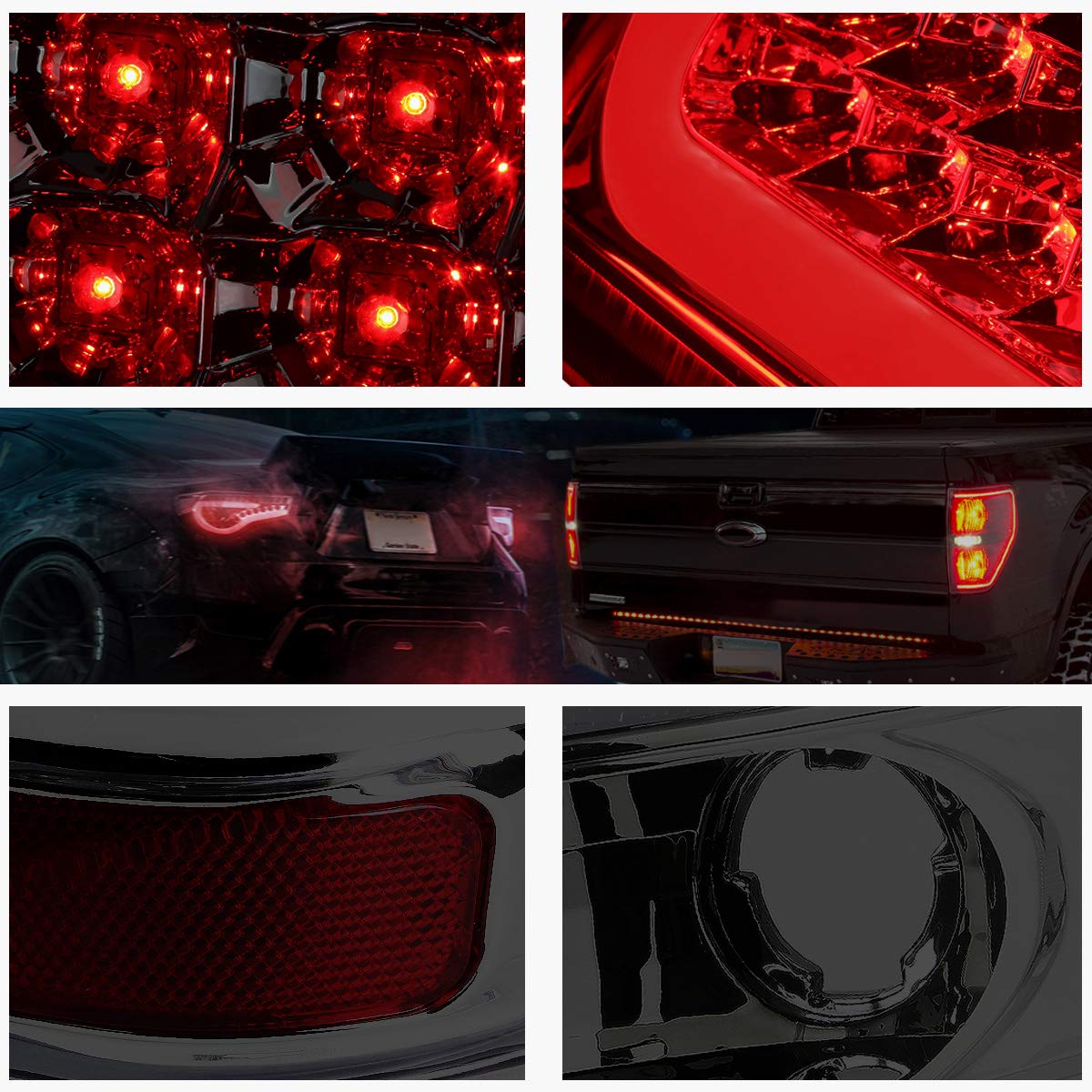 PM PERFORMOTOR C-Shape 3D LED Tail Lights Brake Lamps Assembly for 00-06 Chevy Tahoe & GMC Yukon - Chrome Housing with Smoked Lens - Upgrade Your Ride for Better Visibility & Style