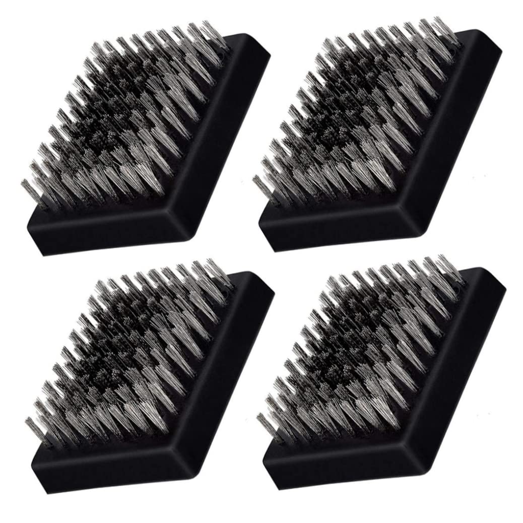 Sanfiyya 4-Piece BBQ Grill Brush Replacement Heads - Heavy Duty Stainless Steel Bristle Cleaning Heads for Charcoal, Gas, and Electric Grills - Perfect for Backyard Cookouts, Camping, and Outdoor BBQs