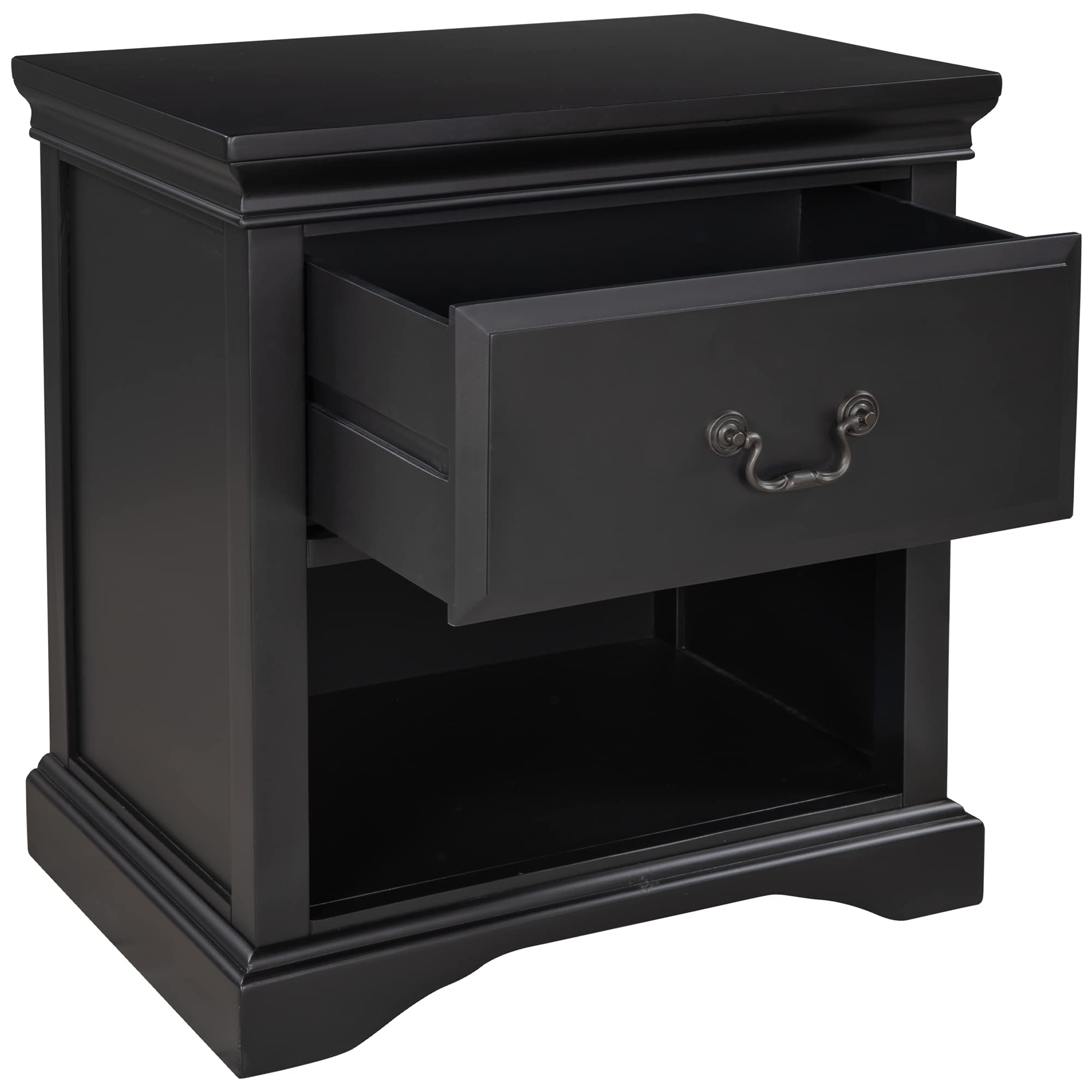 Solid Wood End Table Nightstand with 1 Drawer & Shelf - Rustic Retro Side Table for Living Room, Bedroom & Office - Traditional Storage Sofa Table in Black - Perfect for Small Spaces, Reading Nooks & Guest Rooms