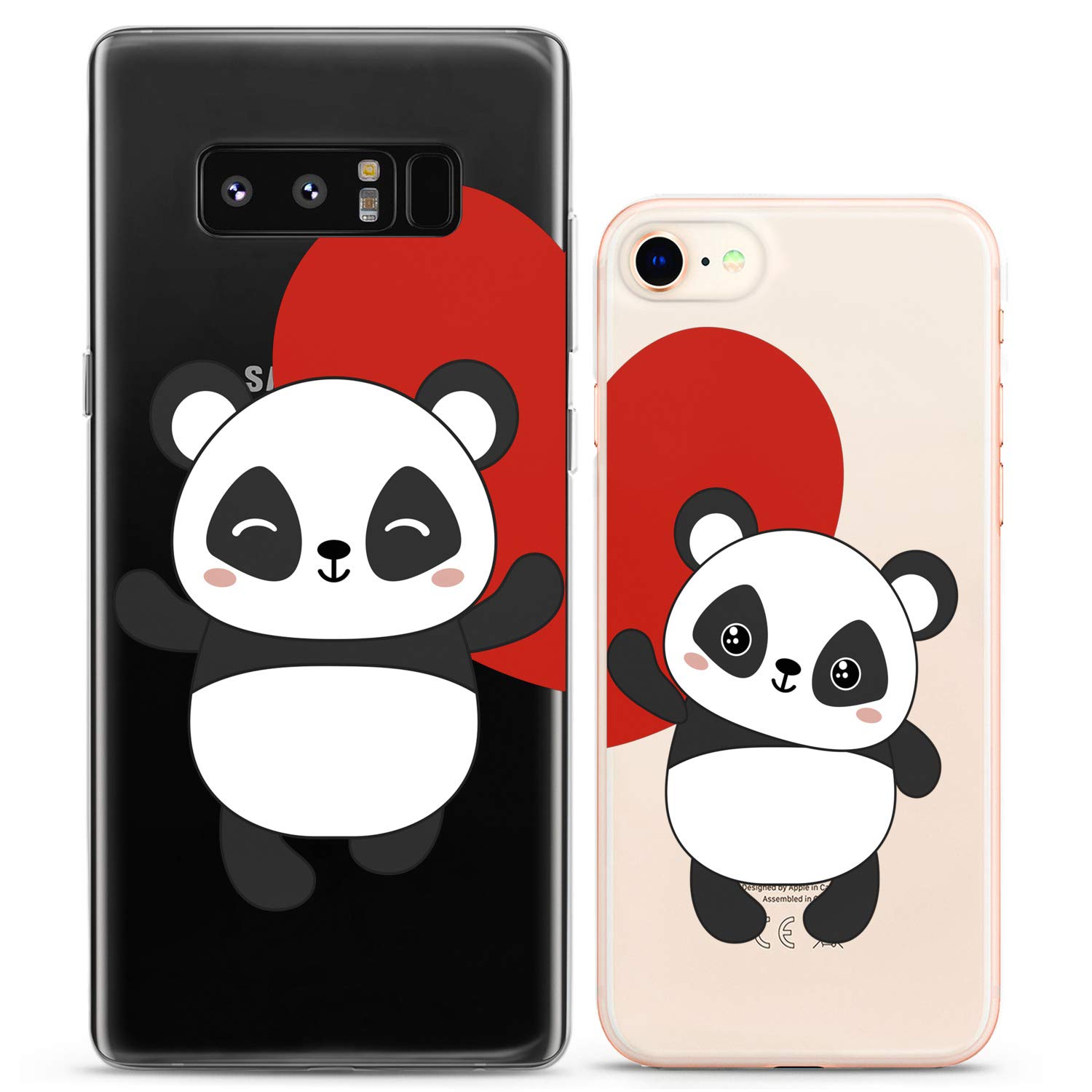 Matching Panda Couple Phone Cases for iPhone 16/15/14/13/12/11 Pro Max/Mini/XS/X/8 Plus/7/XR/10/SE/5 - Cute Animal Love Relationship Silicone Cover for Him & Her, BFF, Couples - Perfect for Valentine's Day, Anniversary Gifts & Everyday Use