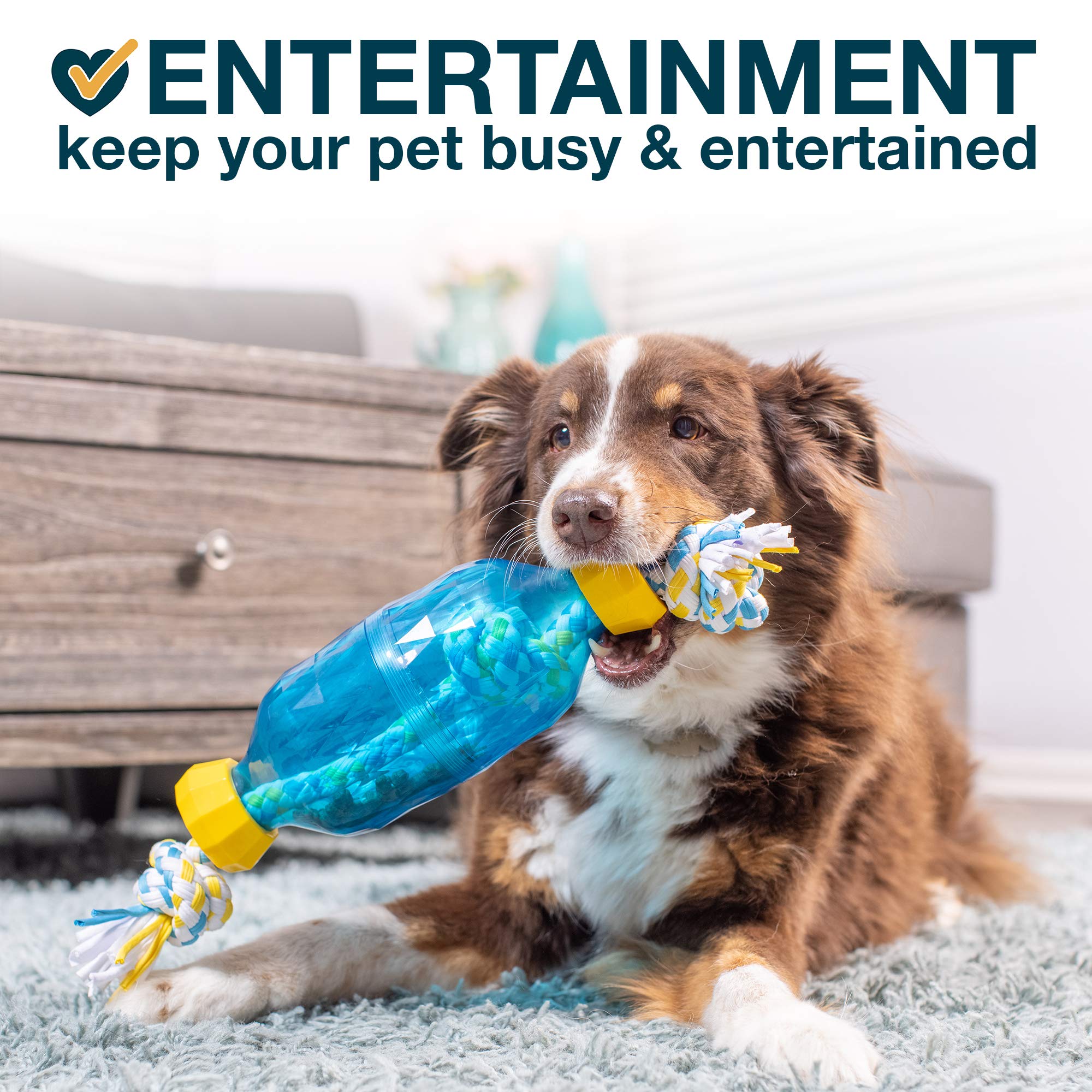 IQ Treat Tug & Activity Puzzle Dog Toy with Rope - Interactive Enrichment Toy for Dogs - Includes Treat Dispenser for Dry Food - Large 10.6