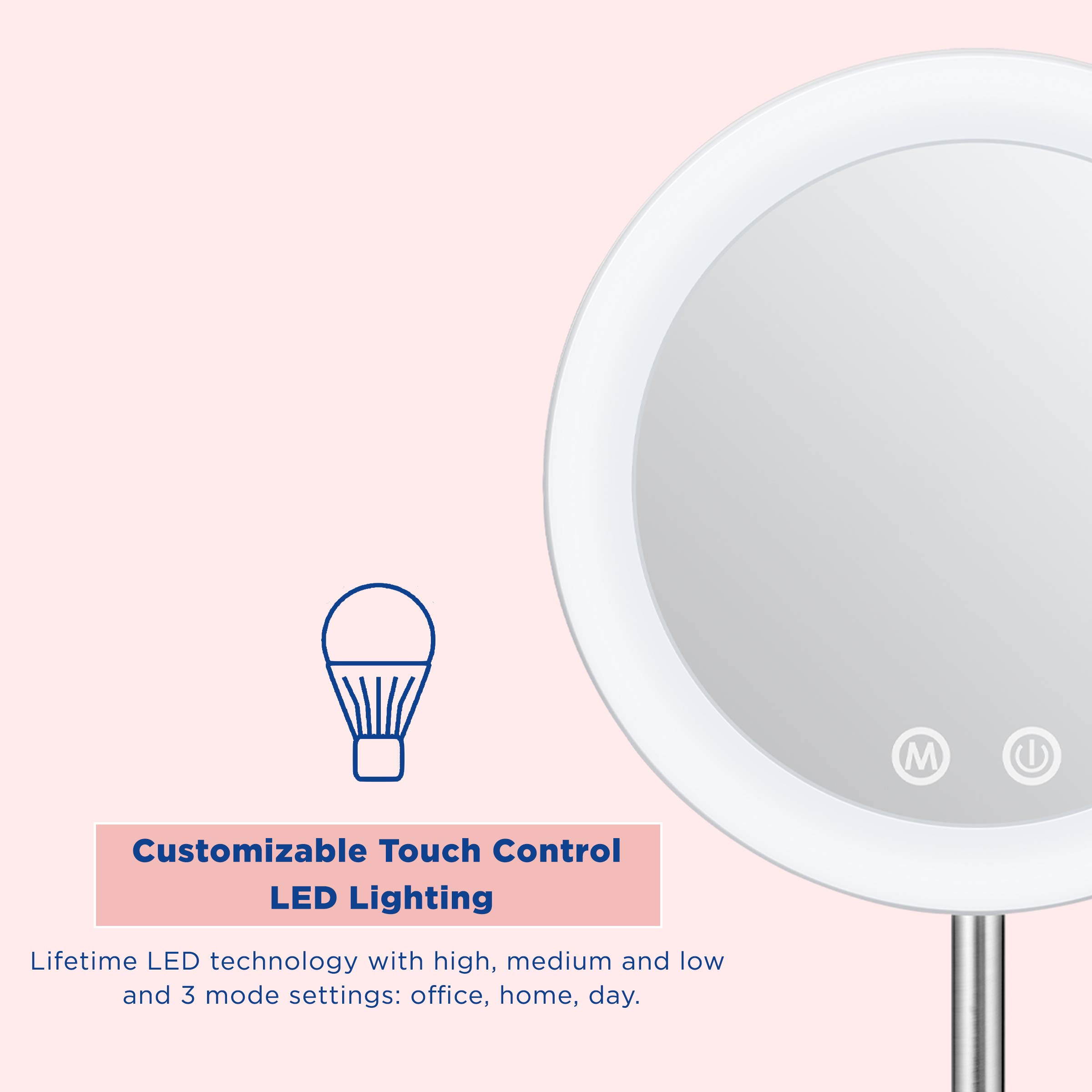 Conair Lighted Makeup Mirror with 10X Magnification - LED Vanity Mirror & Handheld Mirror - 1X/10X Magnifying Mirror - Rechargeable Satin Nickel - Perfect for Makeup Application, Skincare & Travel