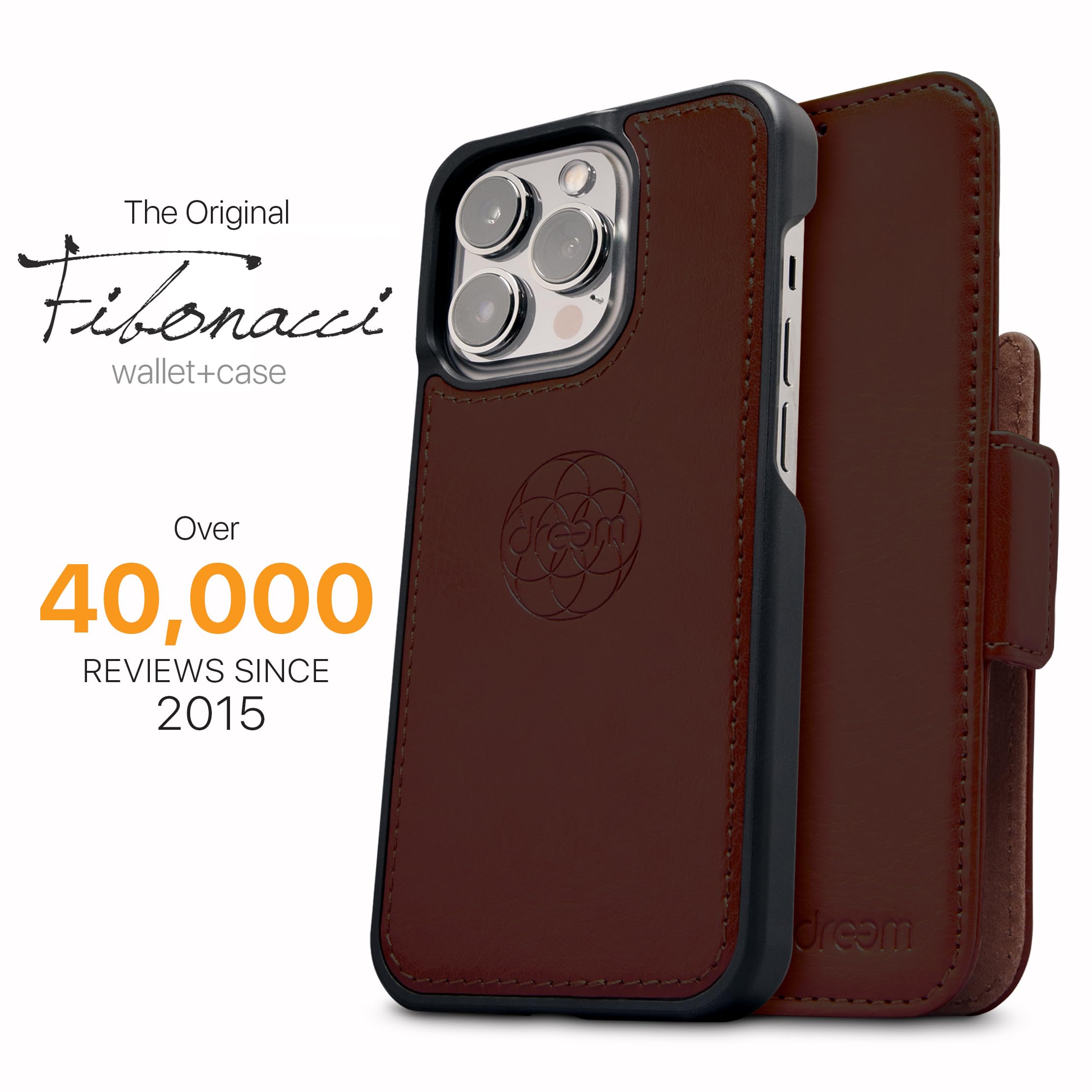 Dreem Fibonacci Vegan Leather Wallet Case for iPhone 13 - 2-in-1 Detachable Magnetic Cover with Kickstand, RFID Blocking Card Holder & MagSafe Compatibility (Coffee Brown) | Perfect for Work, Travel & Everyday Use