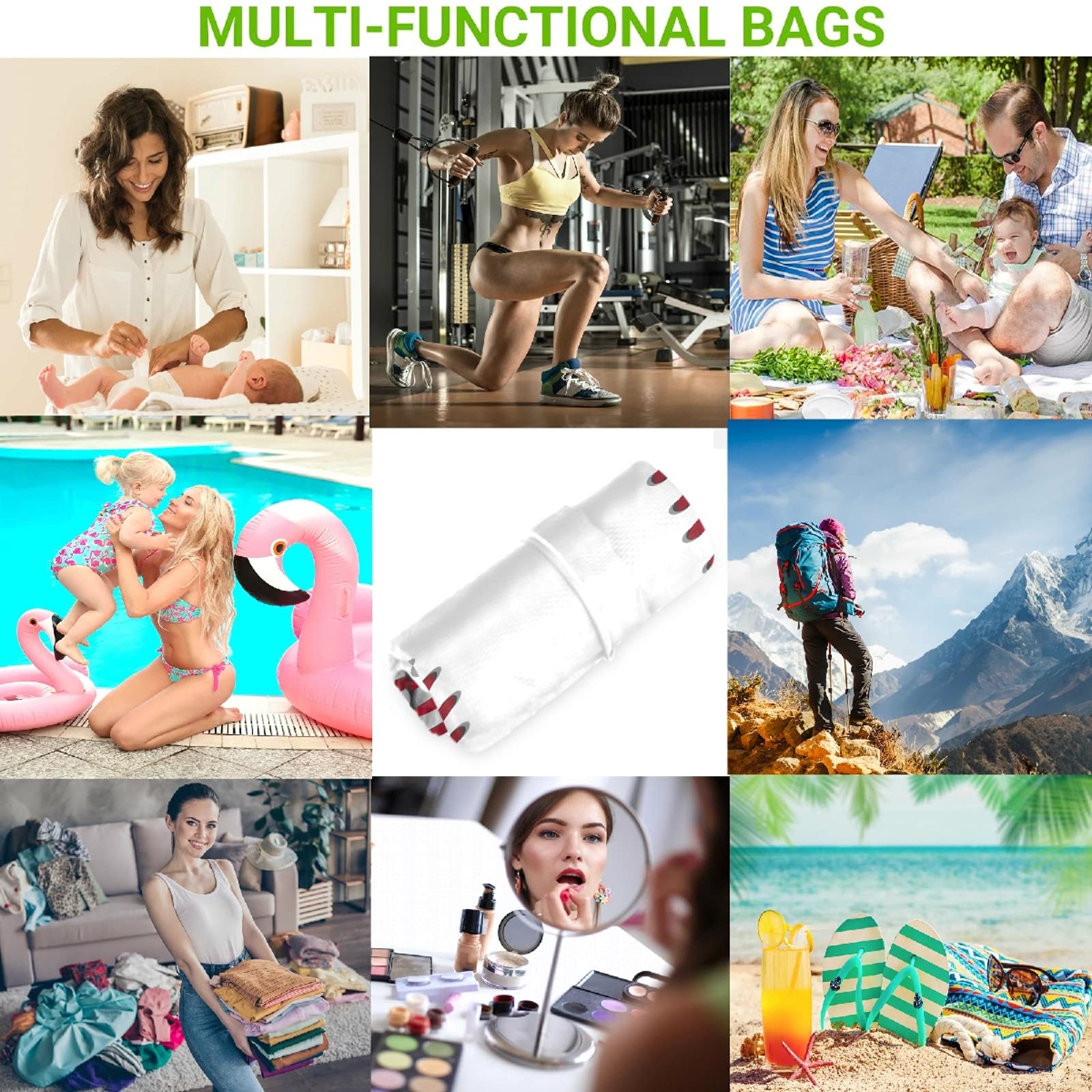 Visesunny 2-Pack Waterproof Wet Bags with Zipper Pockets - Reusable Washable Storage for Swimsuits, Gym Clothes & Diapers - Perfect for Travel, Beach, Pool, Daycare & Stroller Organization