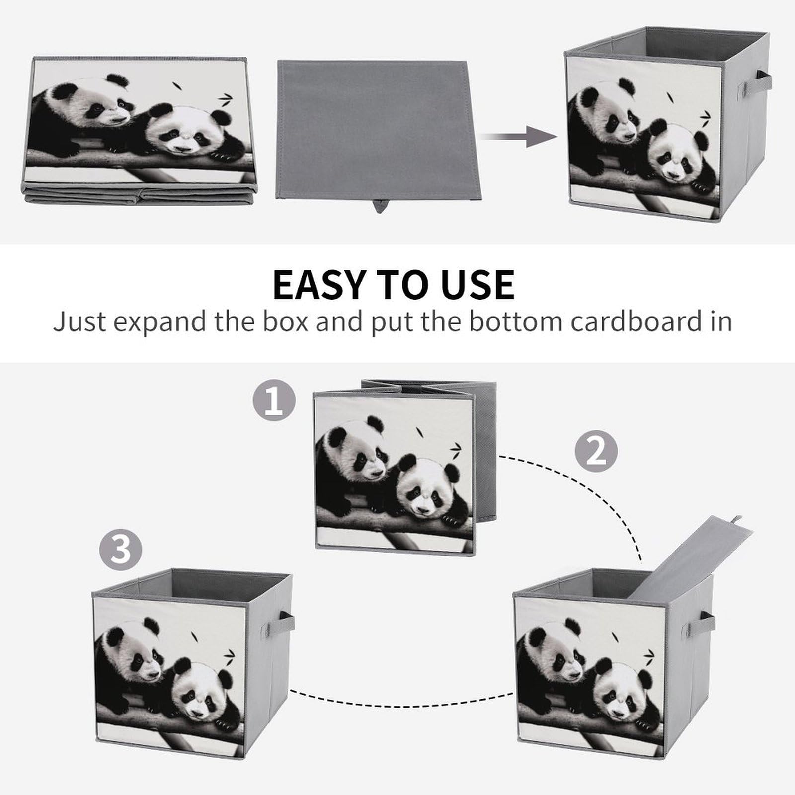 Cute Panda Printed Storage Baskets with Handles - 2 Pack Organizer Boxes for Bedroom, Closet & Living Room | Perfect for Toys, Blankets & Home Organization