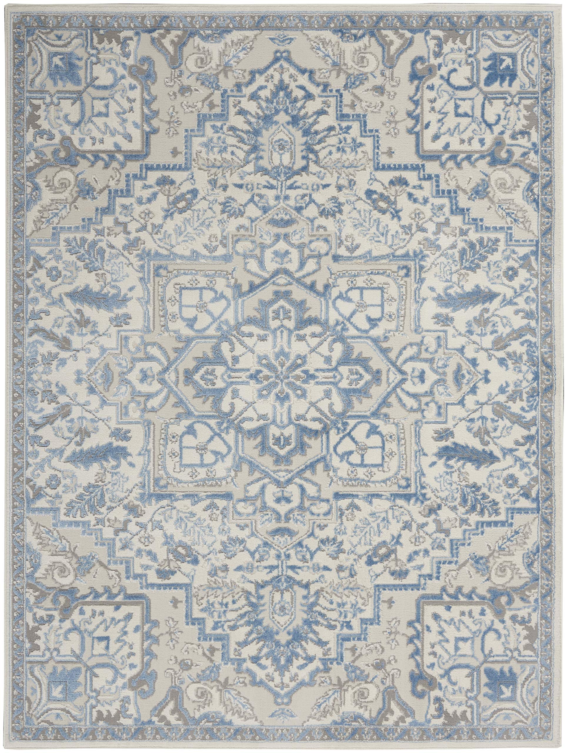 Nourison Elation Floral Ivory Blue 9' x 12' Area Rug - Easy Clean, Non-Shedding, Stain Resistant - Perfect for Bedroom, Living Room, Dining Room & Kitchen Decor (9x12) - Ideal for Home, Office & High-Traffic Areas