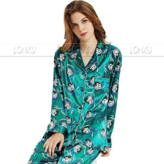 Floral Silk Pajama Set for Women - Soft & Comfortable Sleepwear for Nightwear, Loungewear & Relaxation at Home