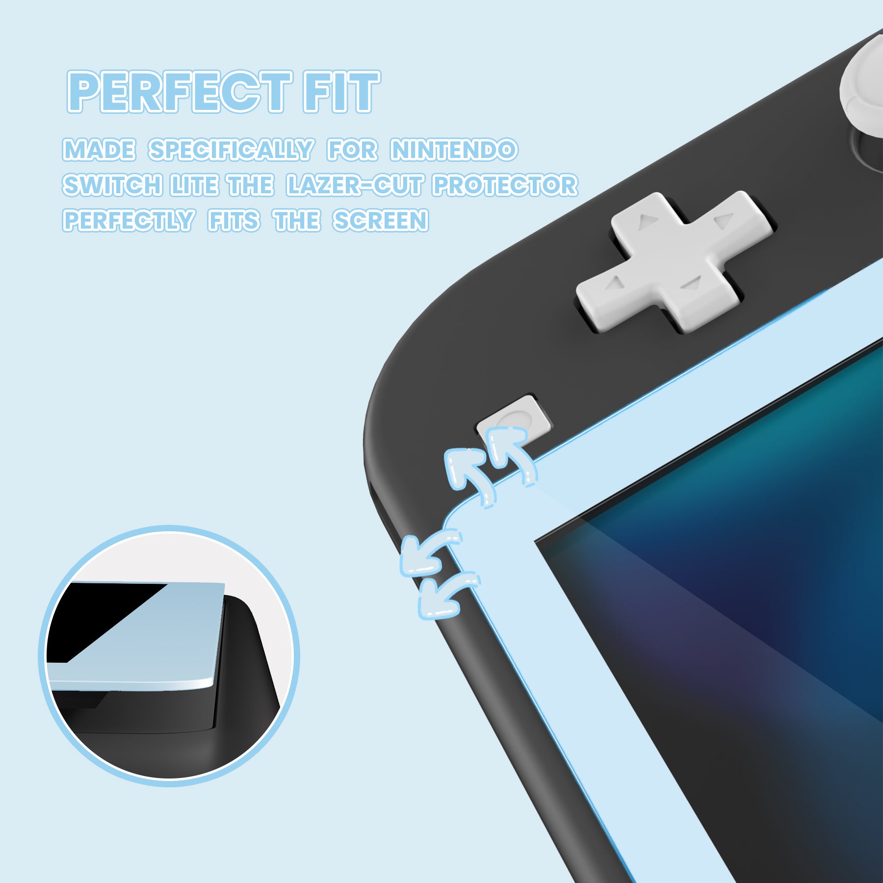 eXtremeRate 2 Pack Anti-Scratch HD Clear Tempered Glass Screen Protector for Nintendo Switch Lite - Sky Blue Edge - Perfect for Gaming Protection & Scratch Prevention