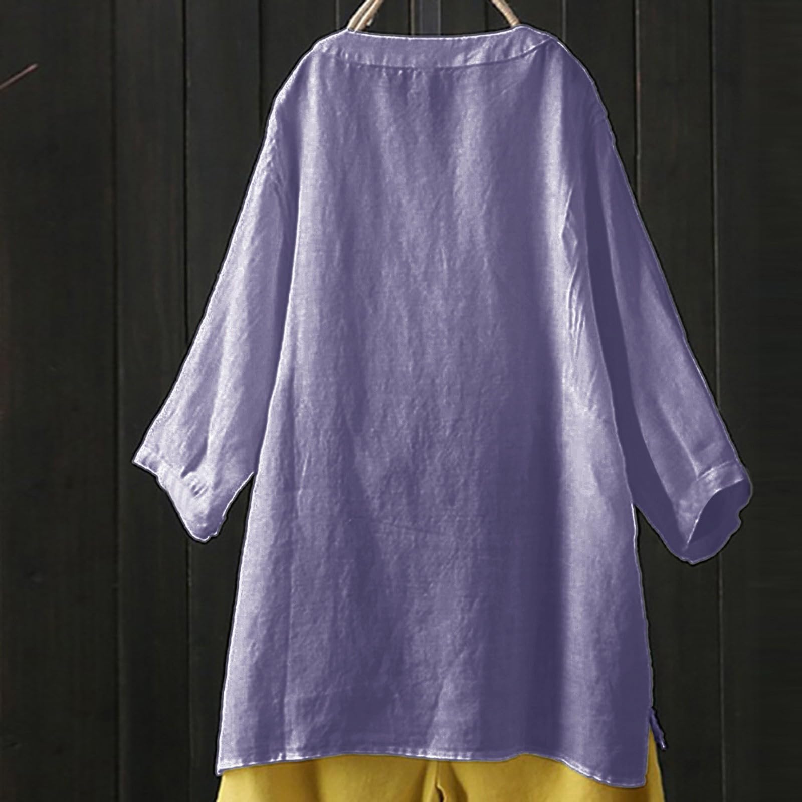 Women's Cotton Linen Jacquard Blouse - V-Neck Button Down Tunic Top with 3/4 Sleeves | Loose Fit Plus Size Casual Shirt for Work, Office & Everyday Wear