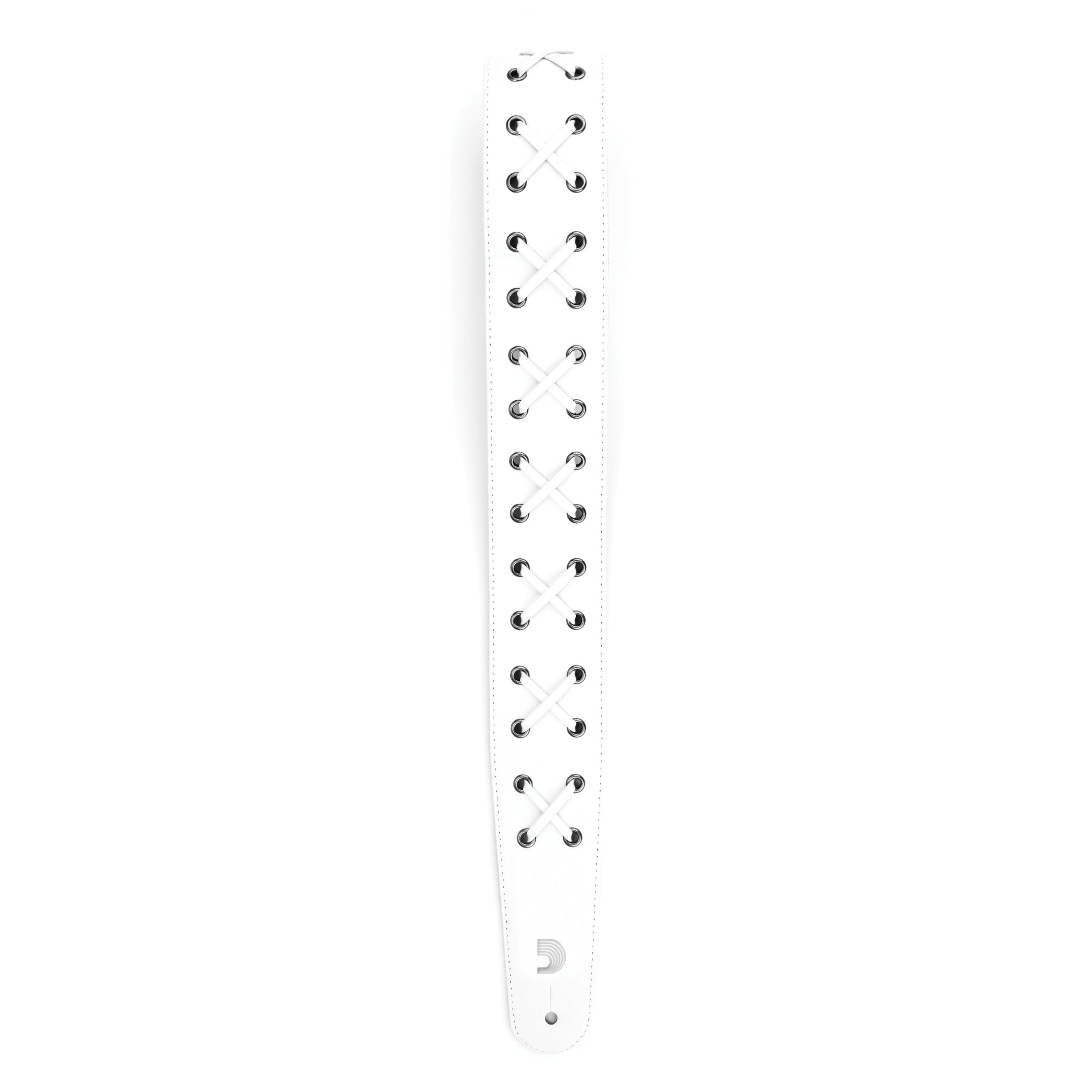 D'Addario Premium Guitar Strap for Electric, Acoustic & Bass Guitars - Adjustable Laced White Strap - Comfortable & Durable Guitar Accessory - Perfect for Live Performances, Studio Sessions & Practice
