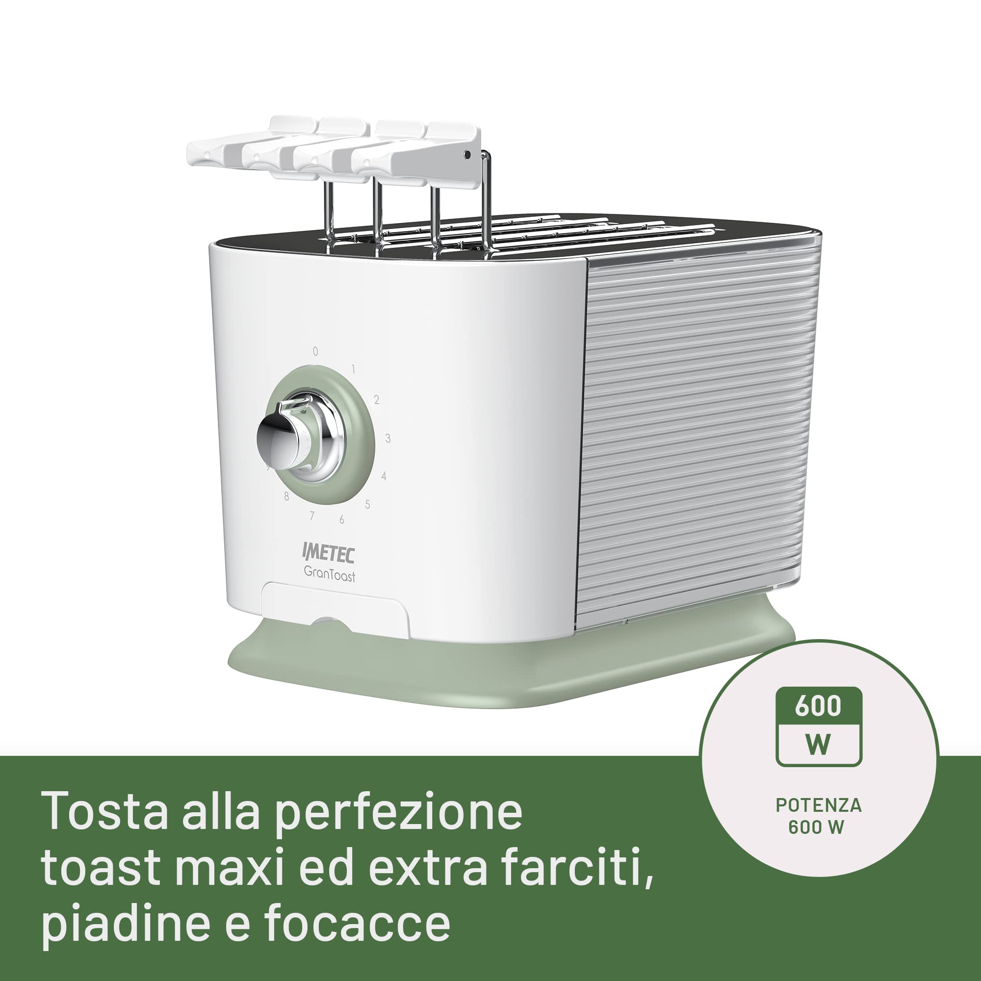 Imetec GranToast XL Sandwich Toaster - 360° Adjustable Wide-Slot Toaster with 10 Browning Levels & Timer (600W) - Perfect for Thick Sandwiches, Paninis, and Breakfast Toast