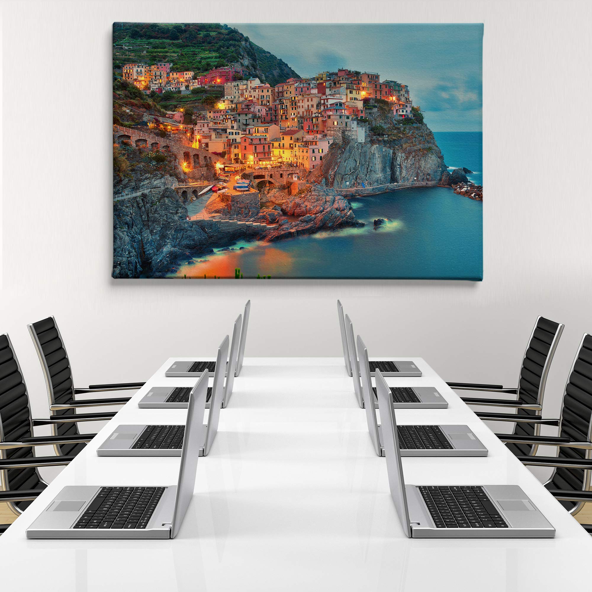 Manarola Cinque Terre Italy Liguria Landscape Canvas Art Print - 45x30 Inch Gallery Wrapped Wall Decor for Living Room, Bedroom & Office - Travel Inspired Home Decor & Gift Idea